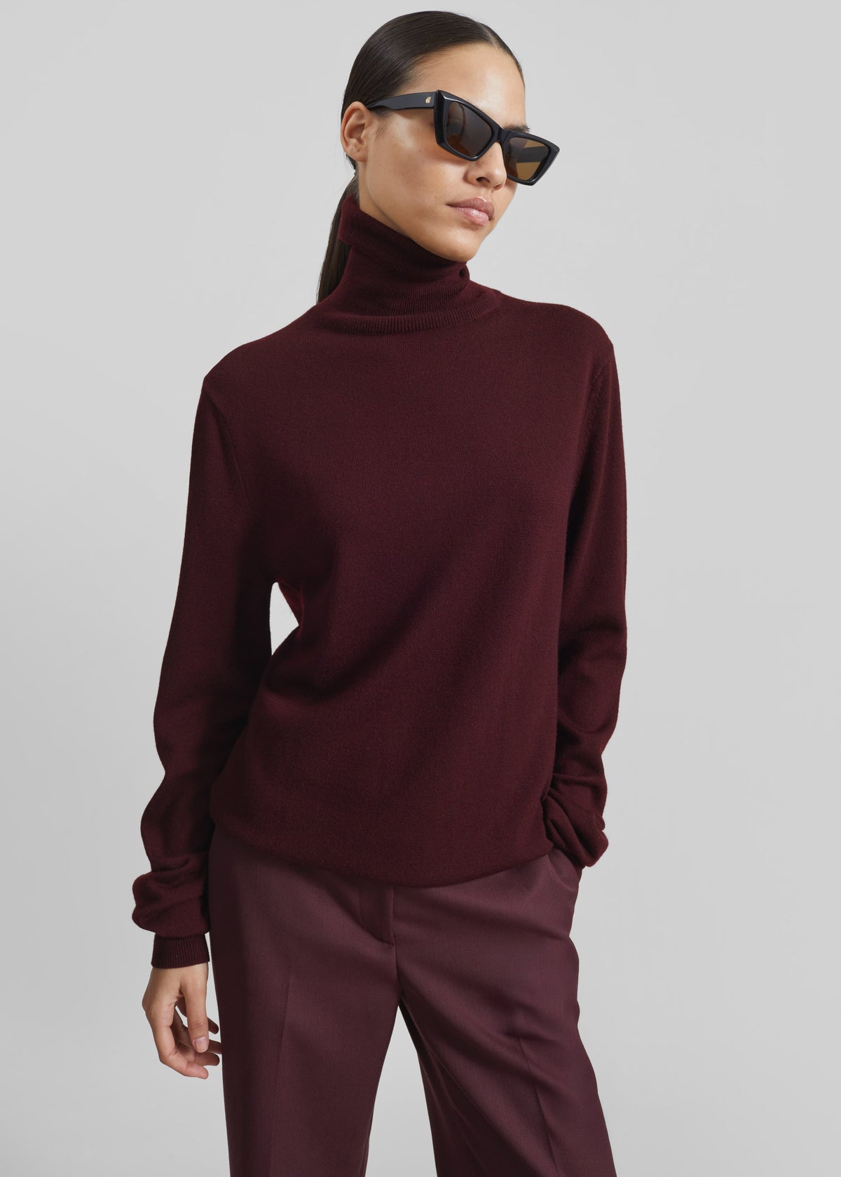 Eve Thin Turtleneck Sweater - Burgundy β view 5 of 10