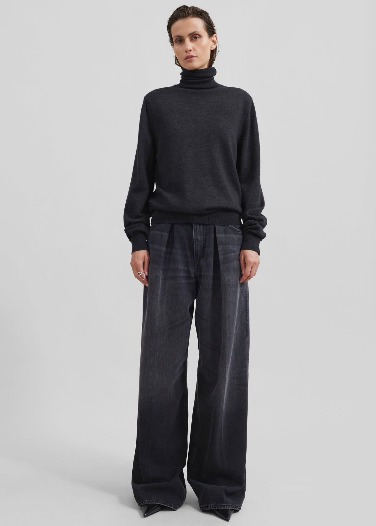 Eve Thin Turtleneck Sweater - Dark Grey Melange β view 5 of 10