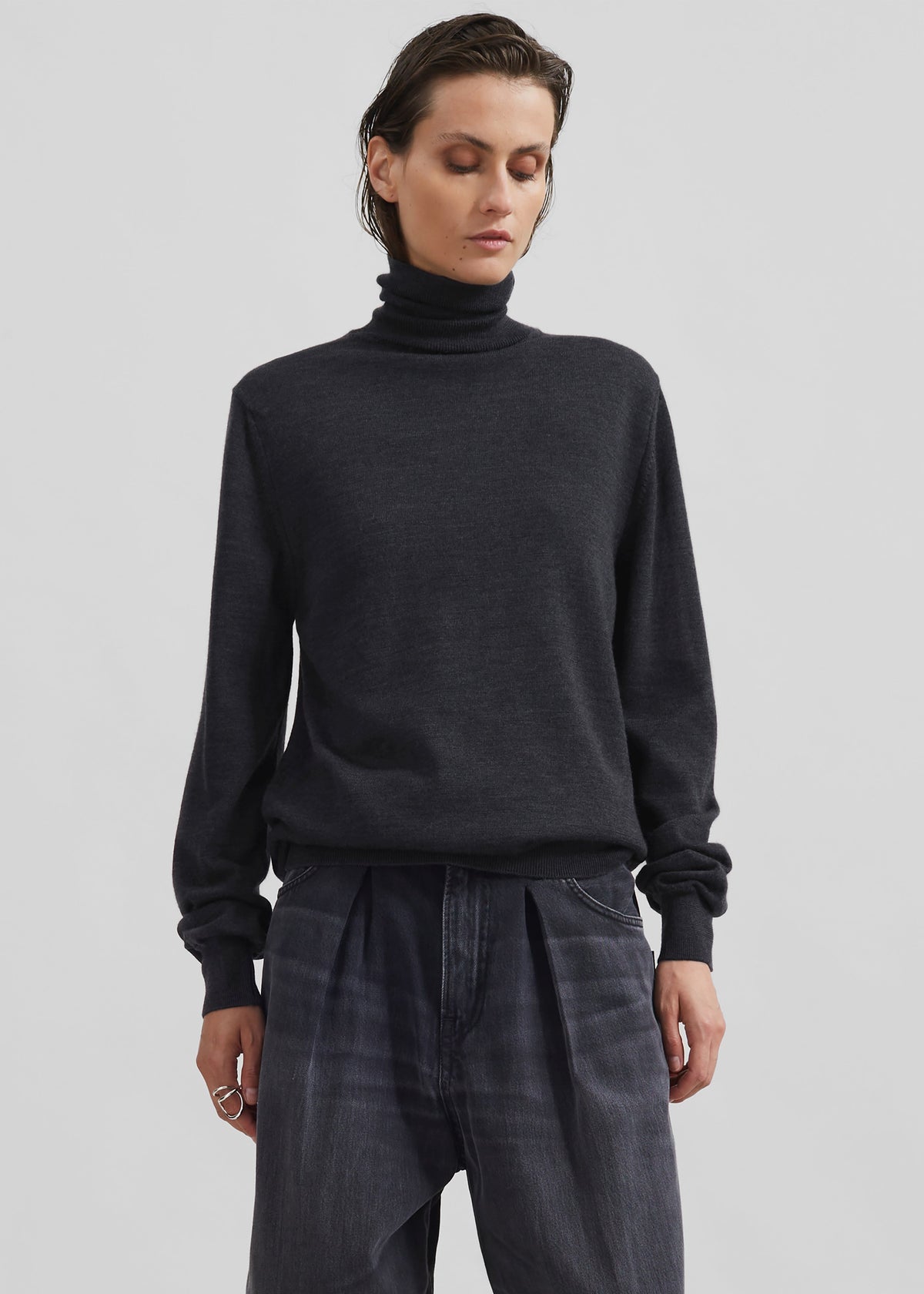 Eve Thin Turtleneck Sweater - Dark Grey Melange β view 6 of 10