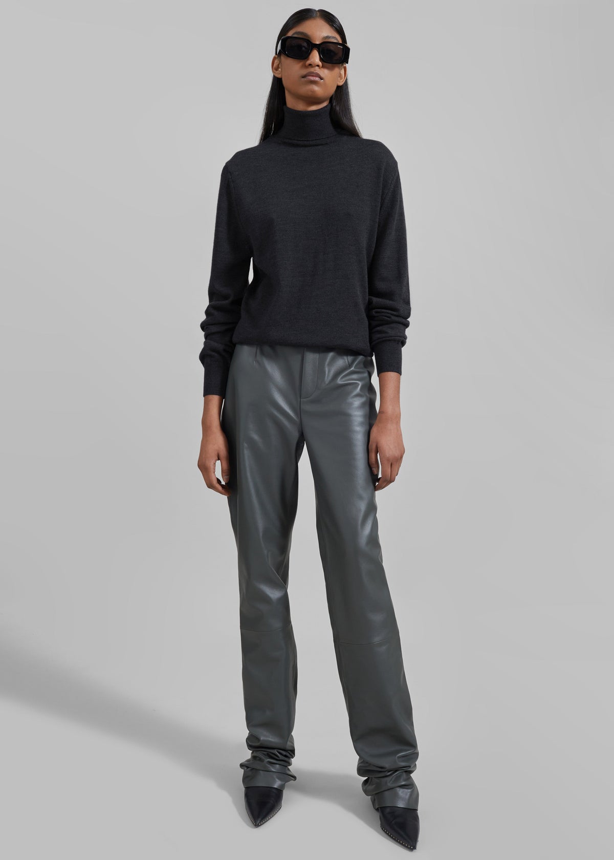 Eve Thin Turtleneck Sweater - Dark Grey Melange β view 4 of 10