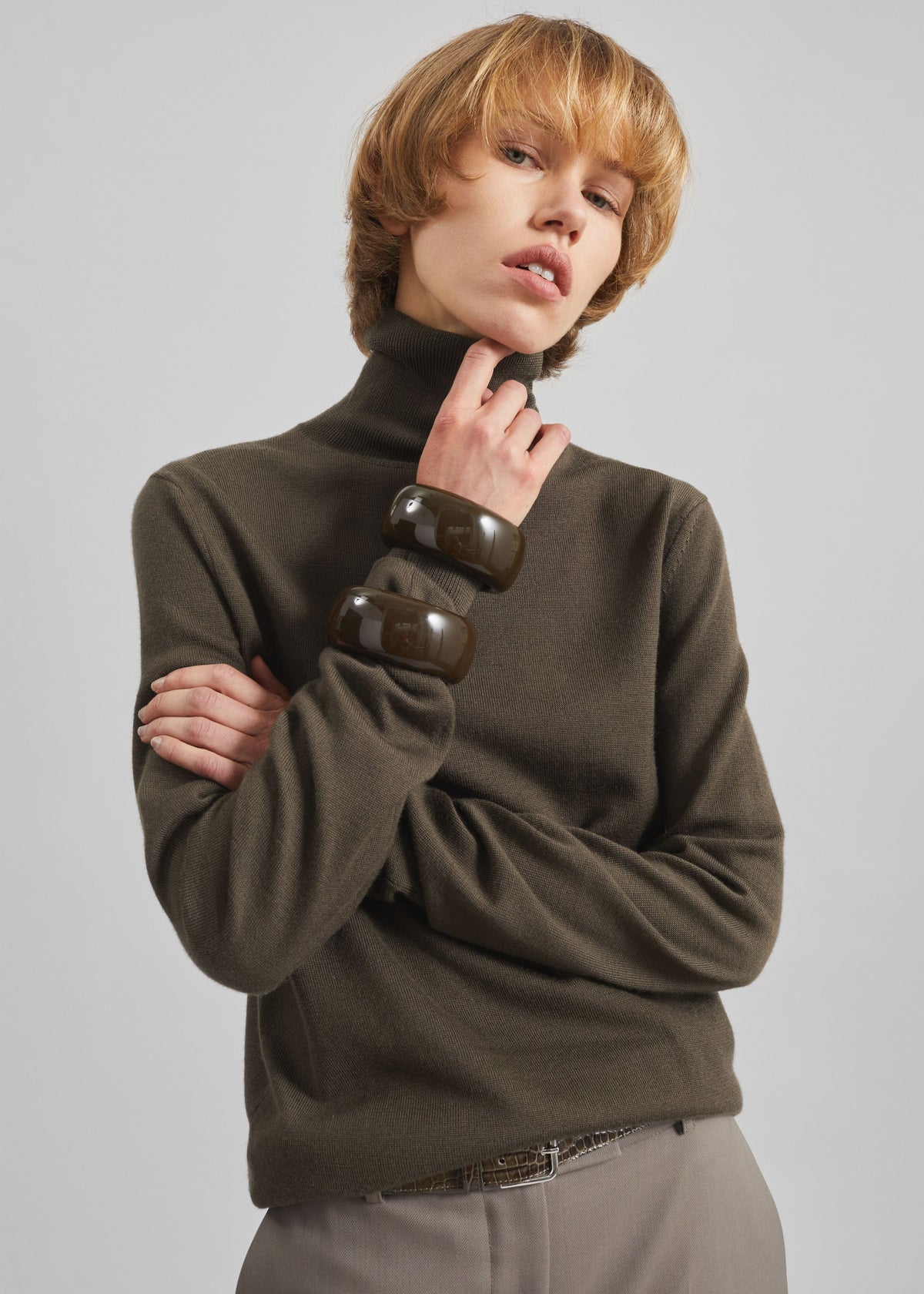 Eve Thin Turtleneck Sweater - Olive β view 3 of 7