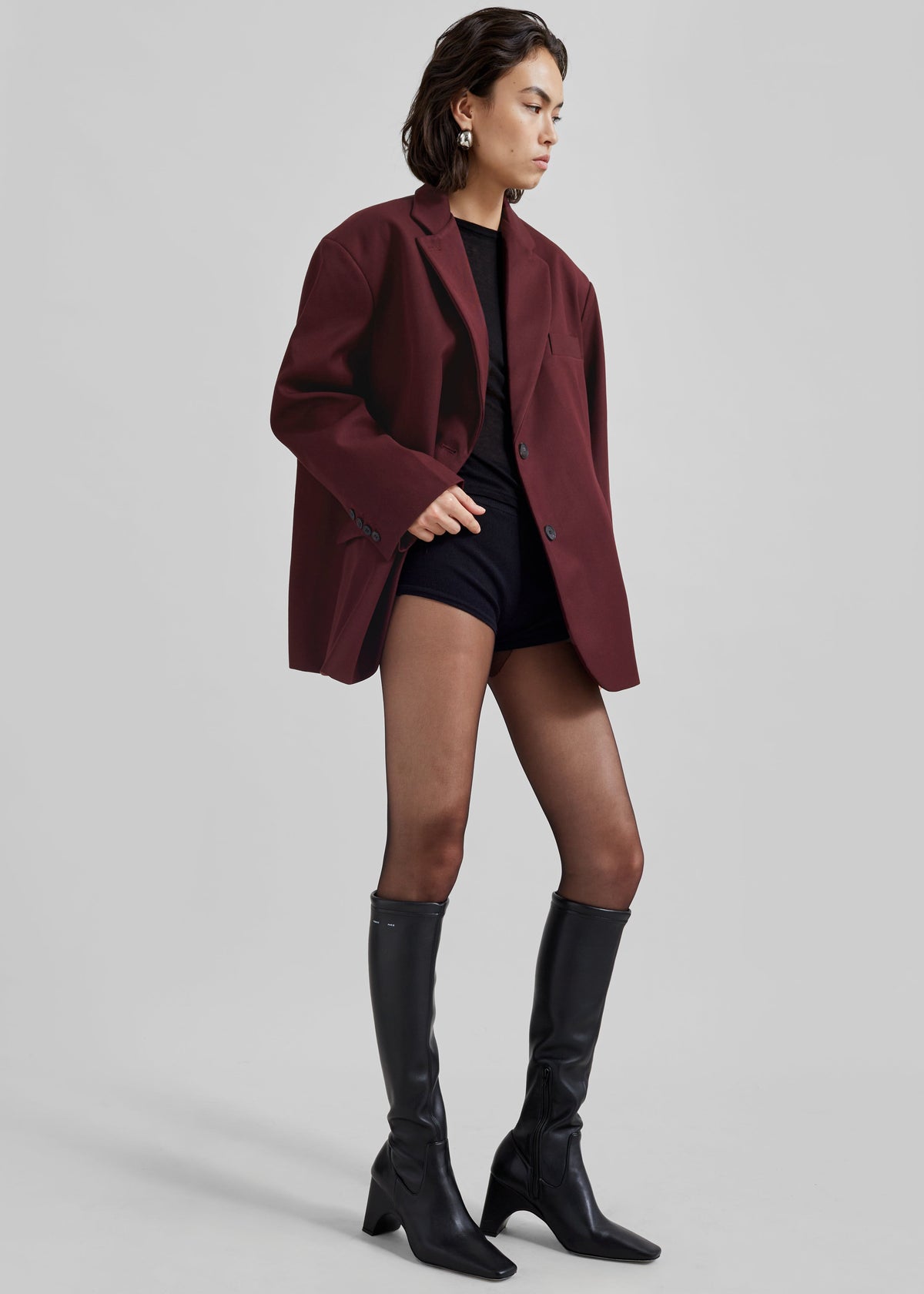 Nickishop Oversized Boyfriend Blazer - Burgundy β view 2 of 6
