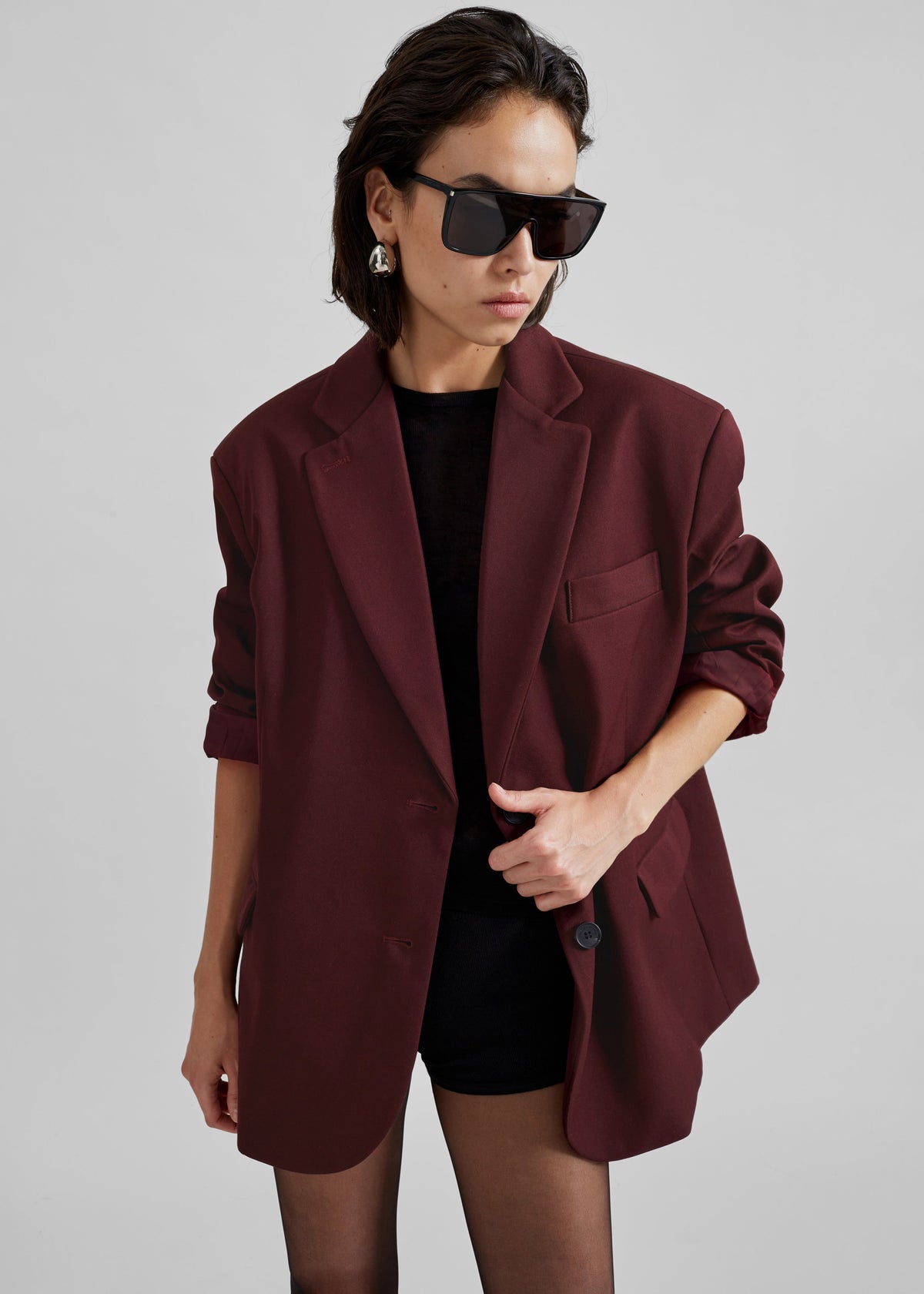 Nickishop Oversized Boyfriend Blazer - Burgundy β view 1 of 6