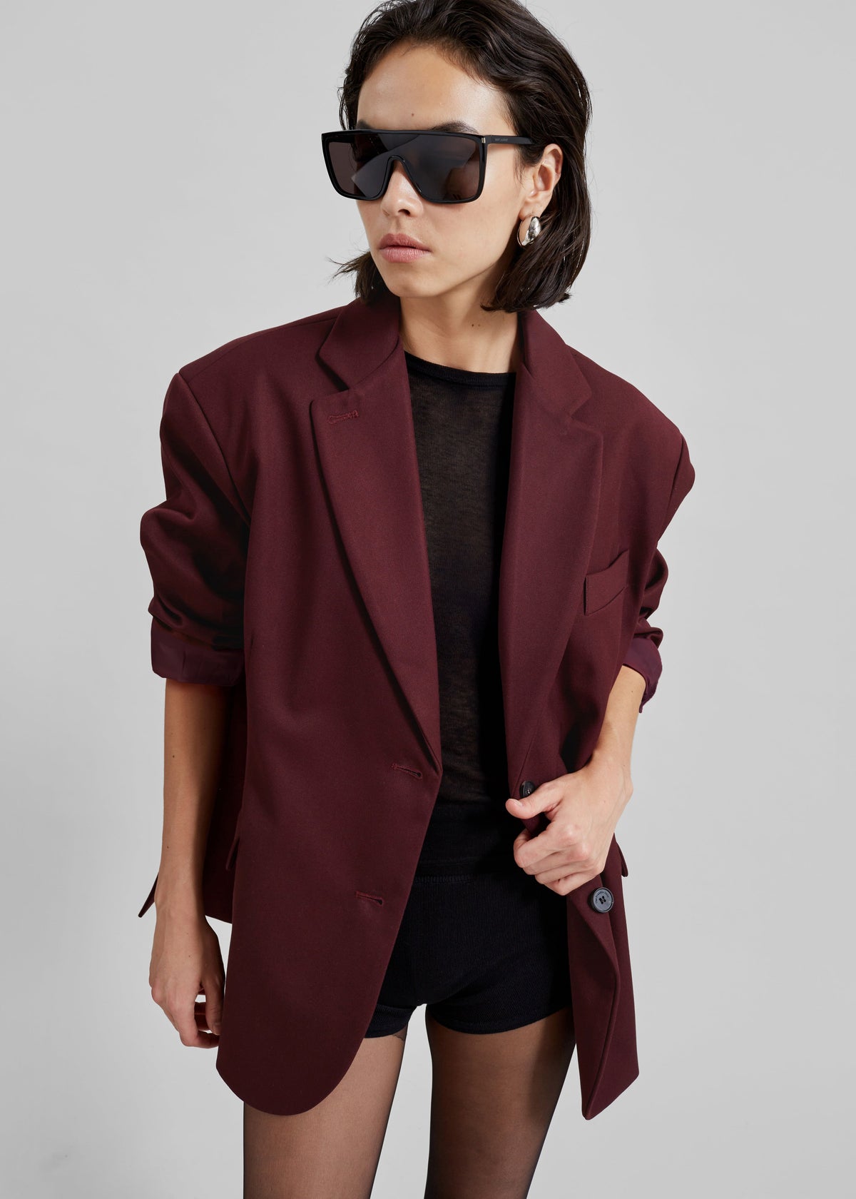 Nickishop Oversized Boyfriend Blazer - Burgundy β view 3 of 6