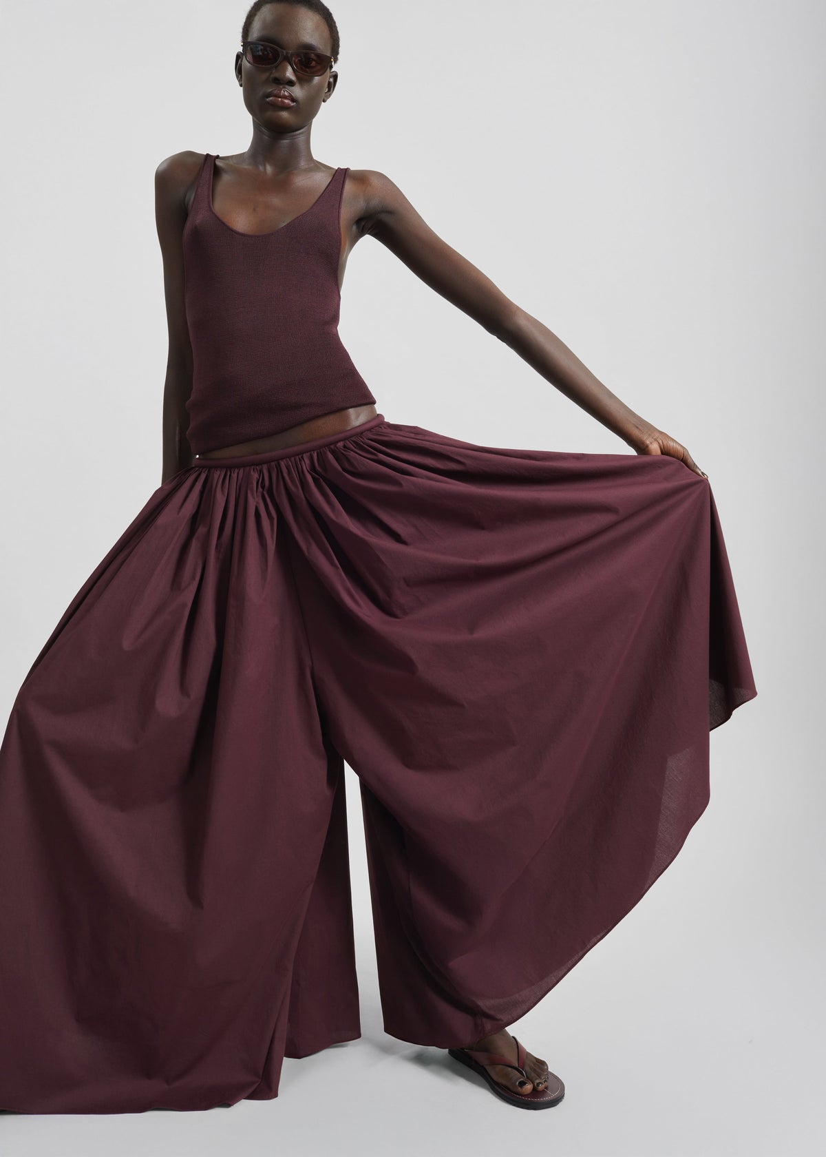 Gaeta Wide Corded Waistband Culottes - Burgundy β view 1 of 9