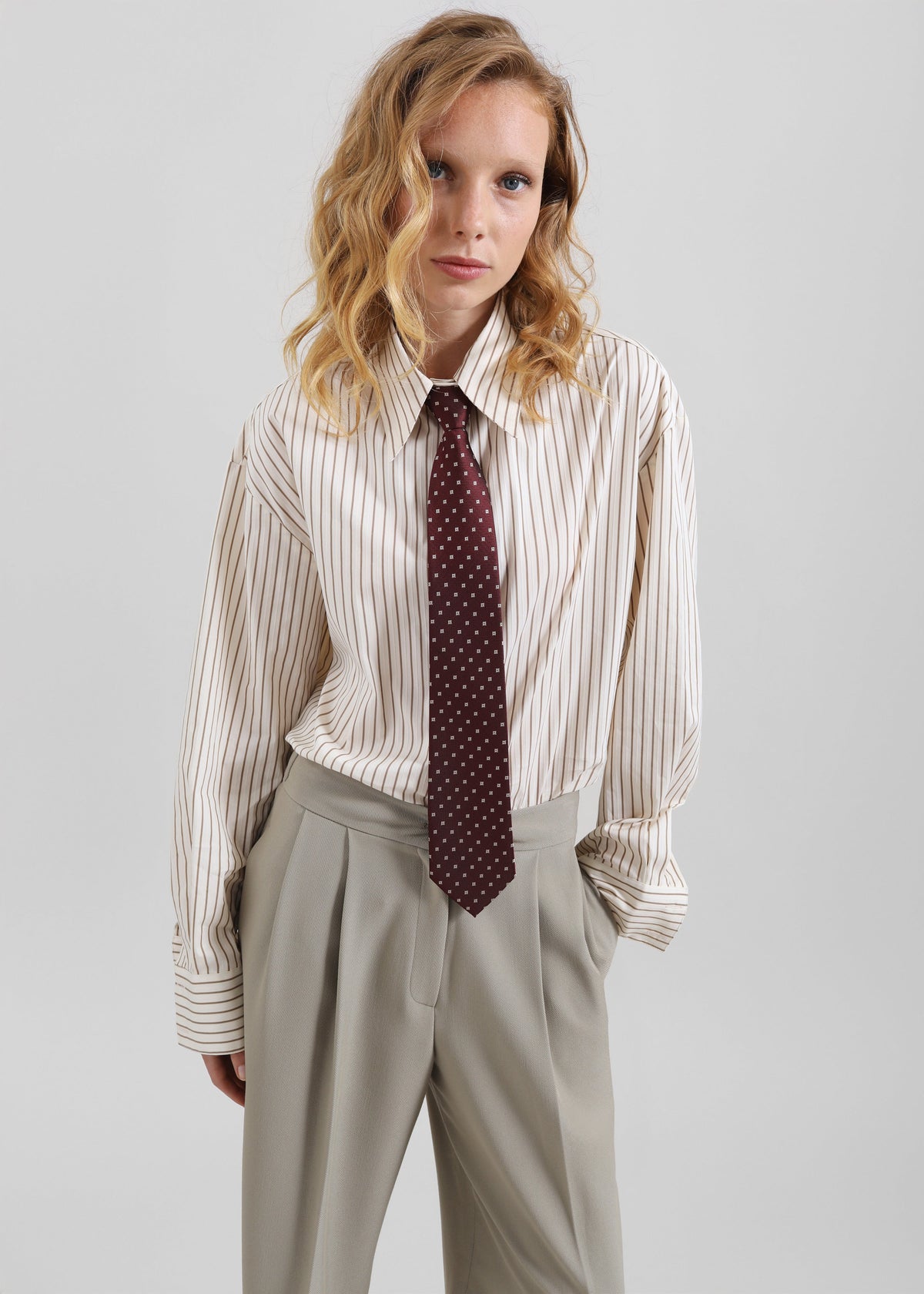 Gainsford Neck Tie Shirt - Beige/Brown Stripe β view 6 of 7