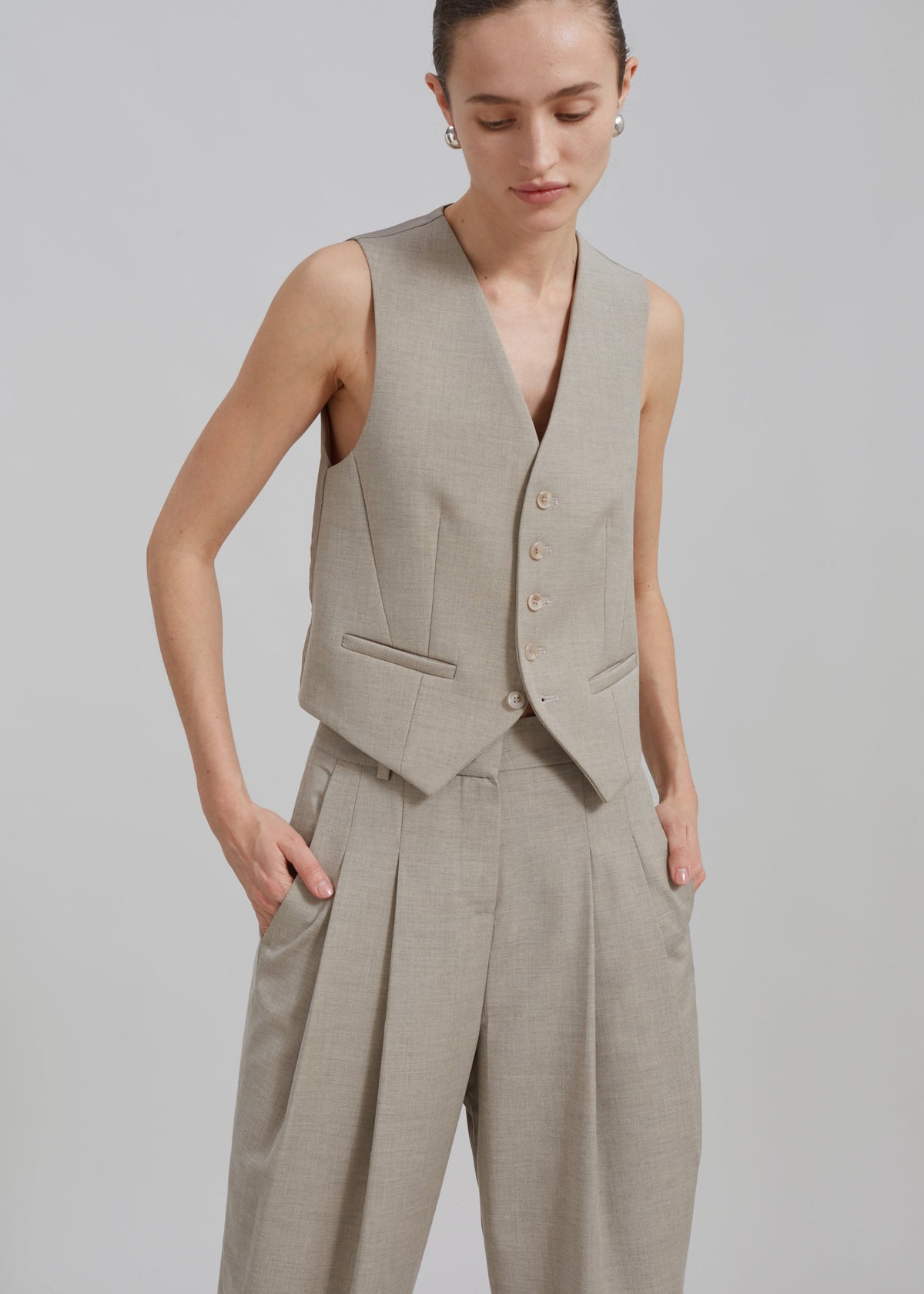 Gelso Pleated Trousers - Light Taupe Melange β view 3 of 15