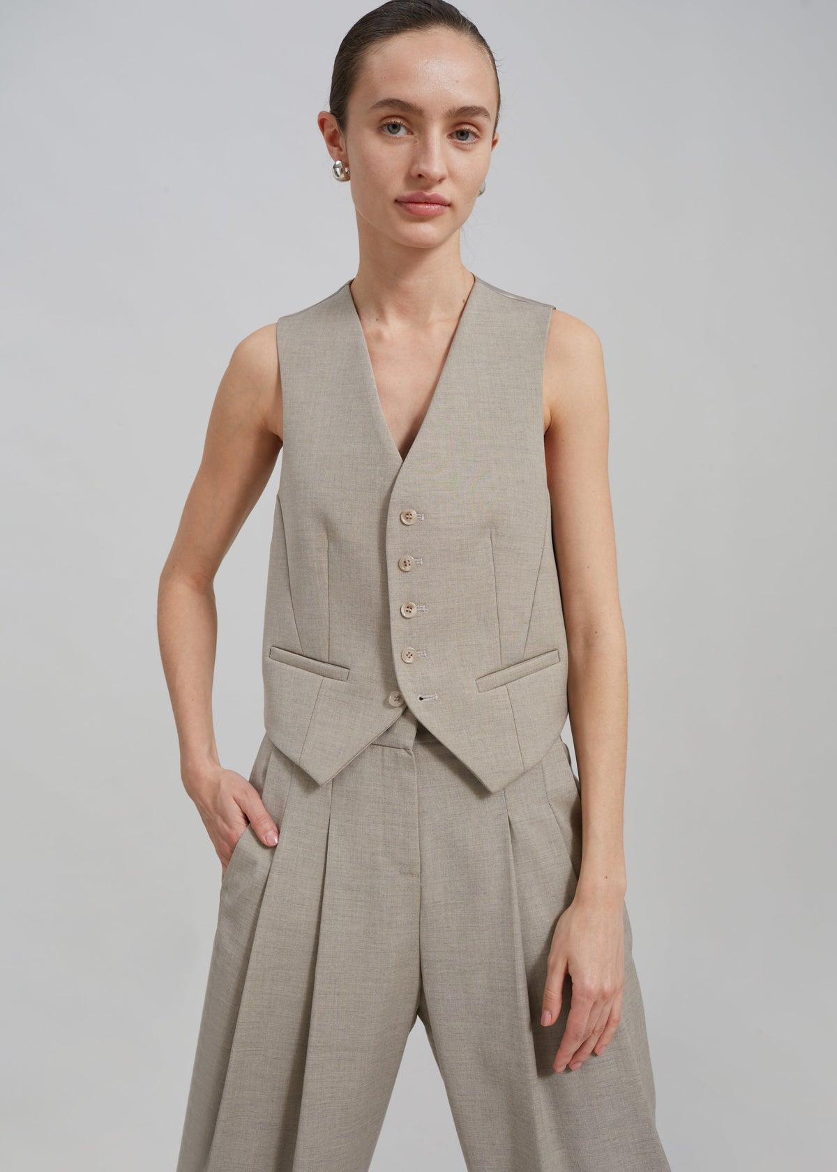 Gelso Waistcoat - Light Taupe Melange β view 6 of 7
