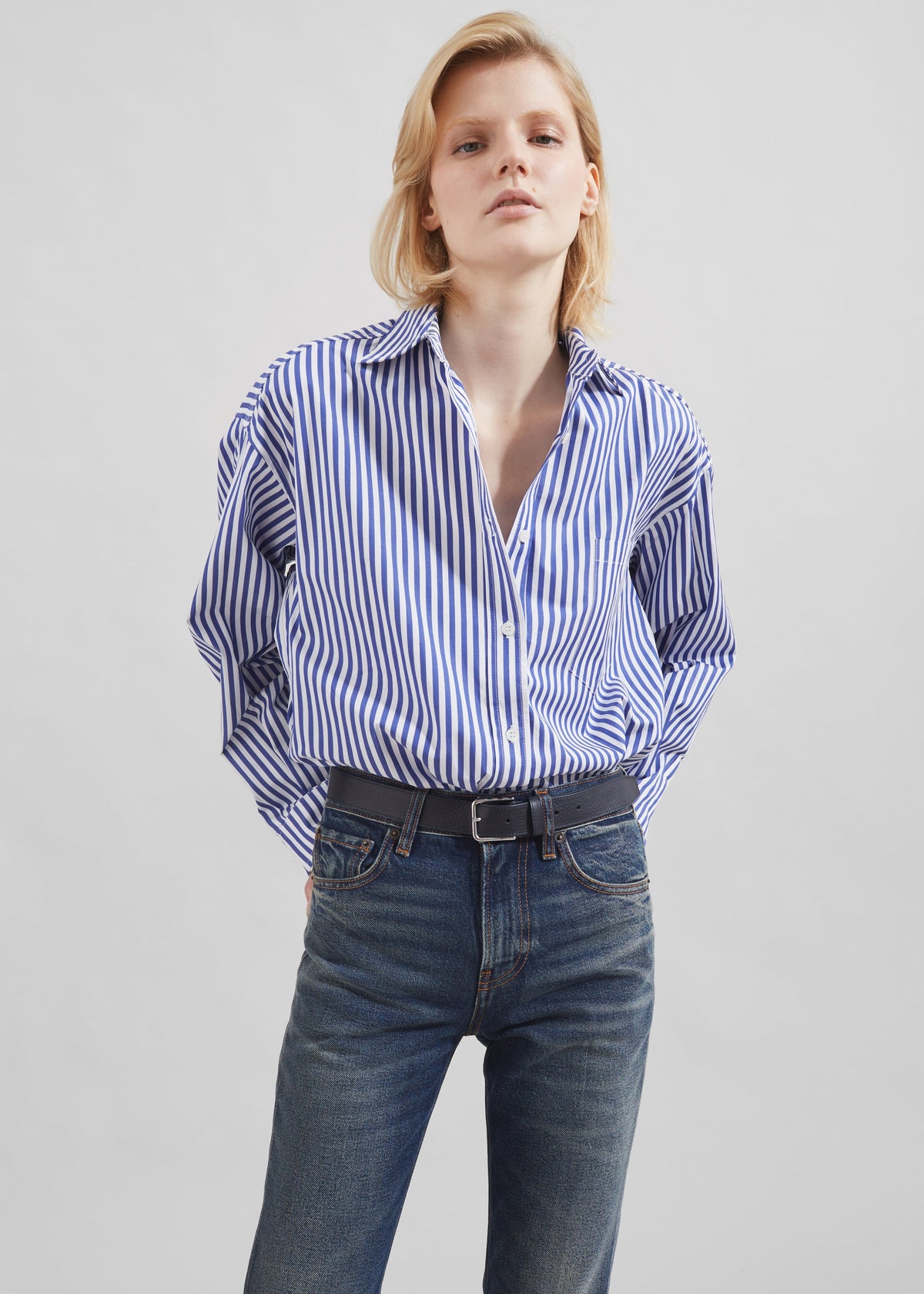 Georgia Boxy Shirt - White/Blue Stripe – view 5 of 13