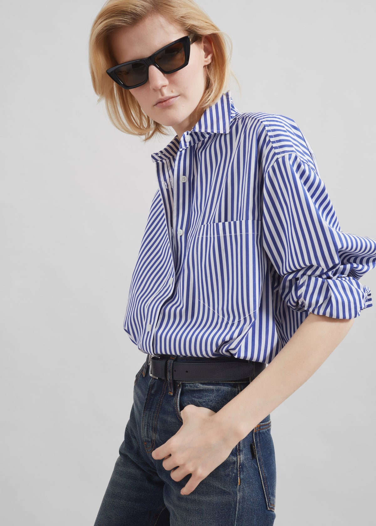 Georgia Boxy Shirt - White/Blue Stripe – view 8 of 13