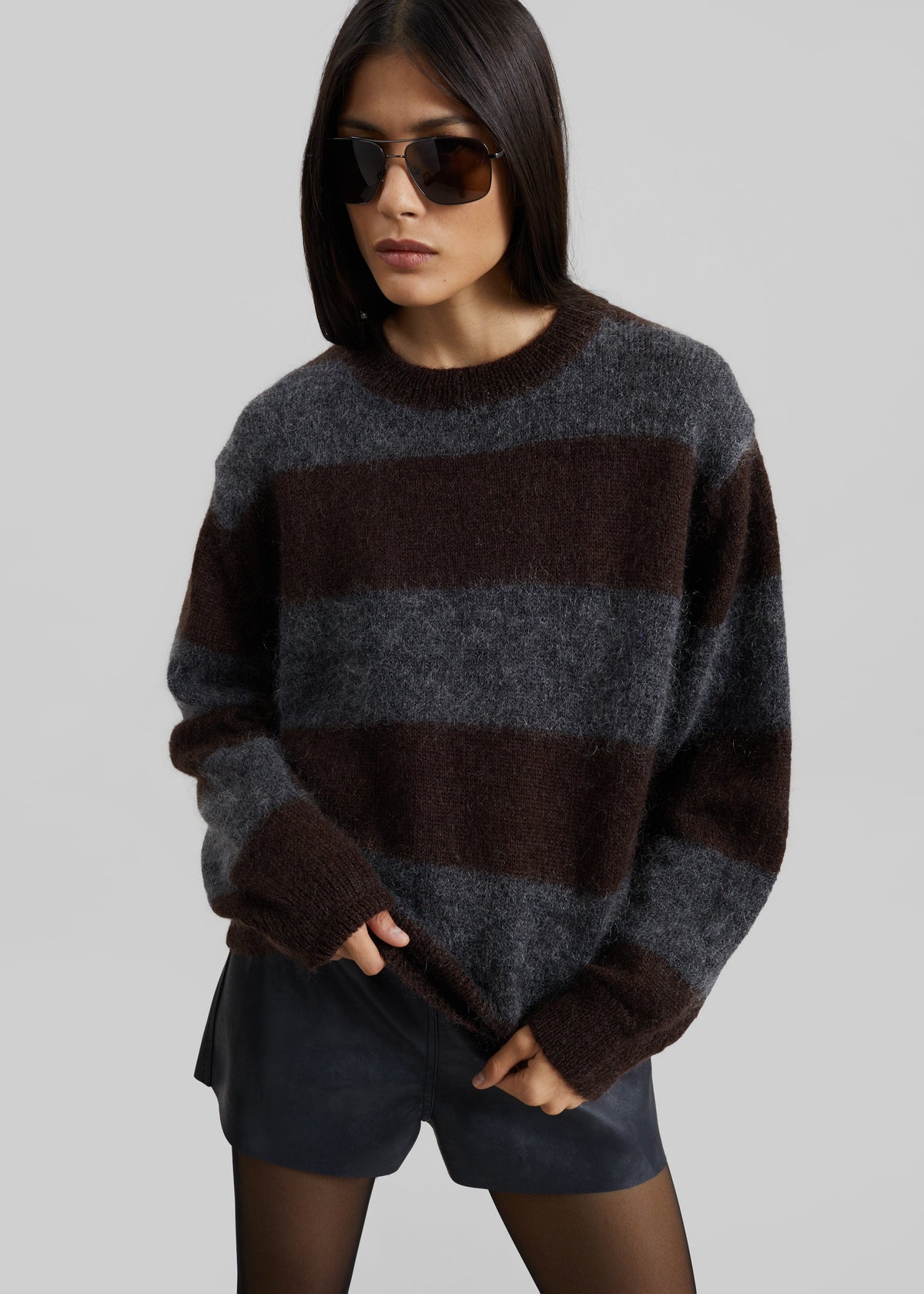 Gimel Mohair Sweater - Grey/Brown Stripe β view 5 of 9