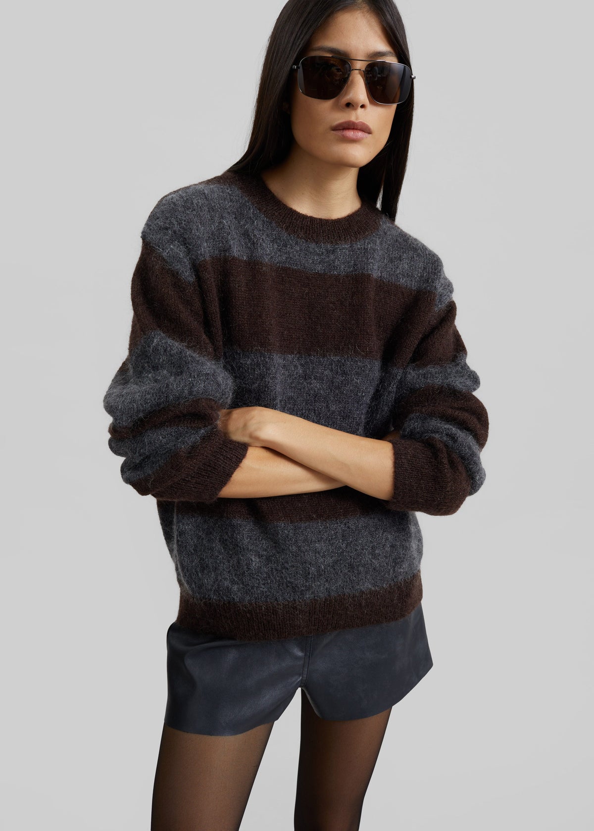 Gimel Mohair Sweater - Grey/Brown Stripe β view 6 of 9