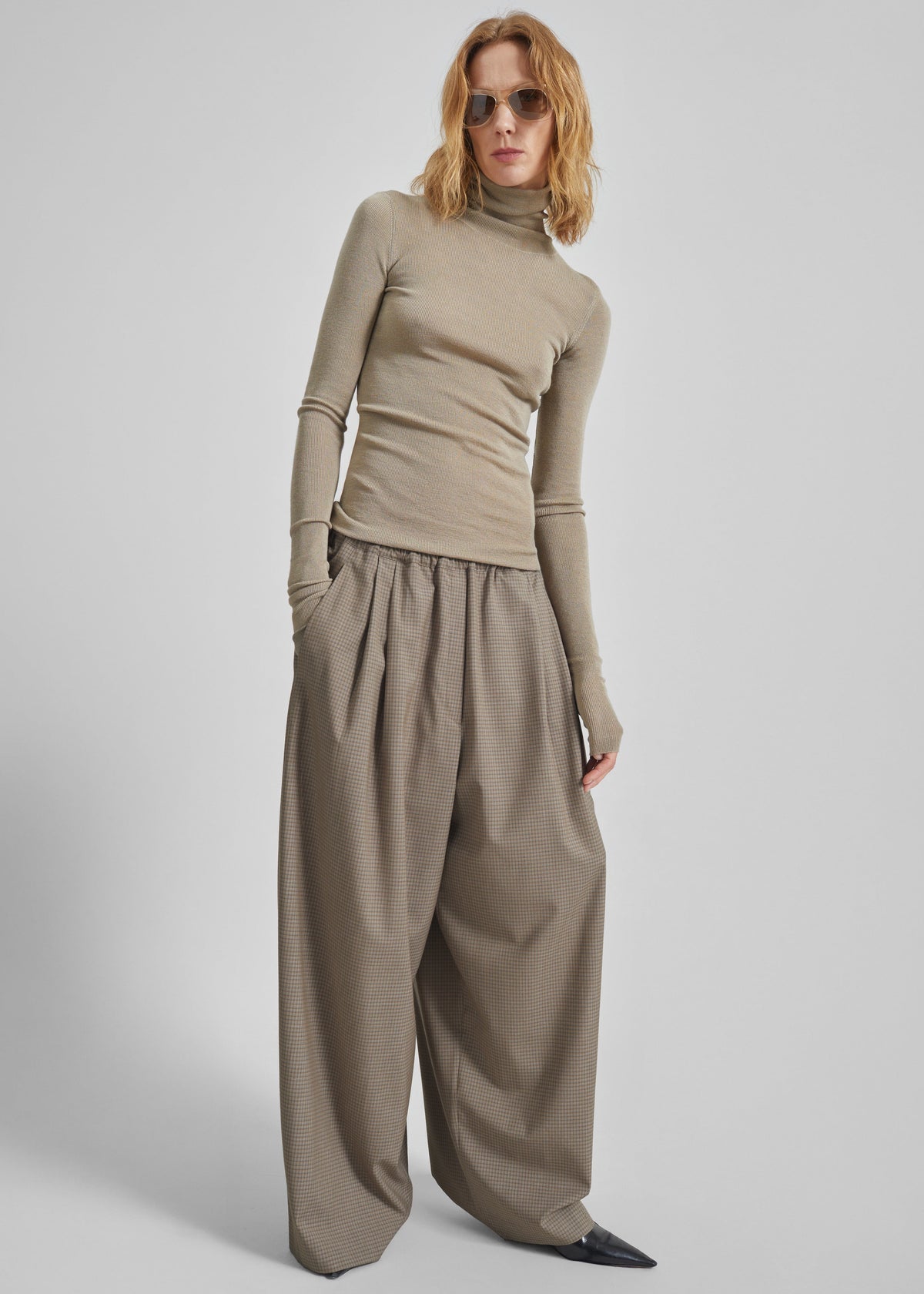 Gistel Pleated Pants - Beige Plaid β view 3 of 9