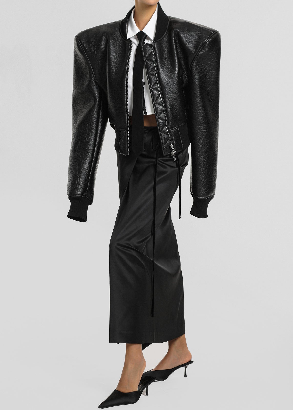 Glane Faux Leather Bomber Jacket - Black β view 1 of 12