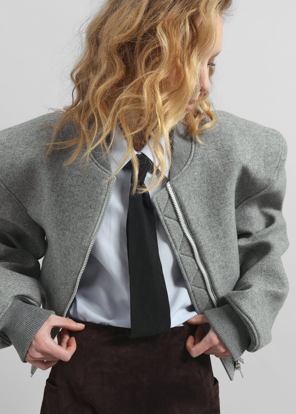 Glane Padded Wool Bomber Jacket - Grey Melange β view 1 of 7