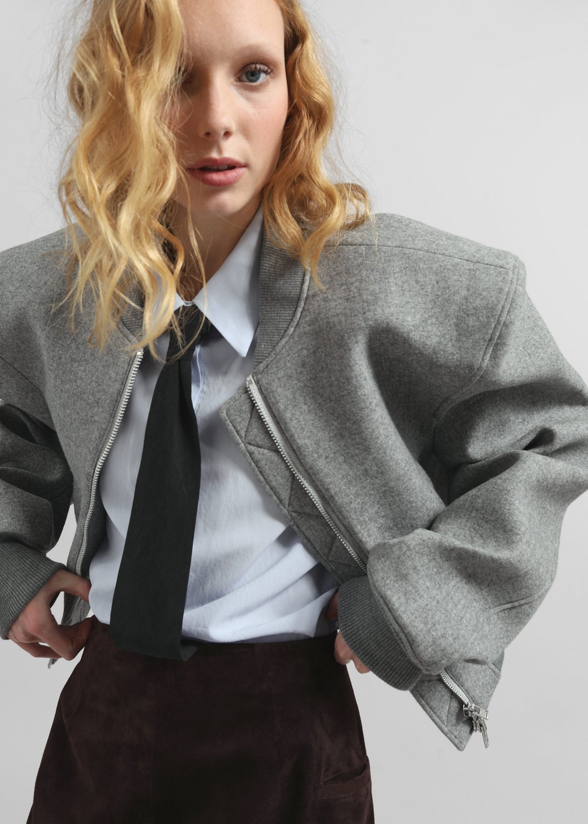 Glane Padded Wool Bomber Jacket - Grey Melange β view 4 of 7