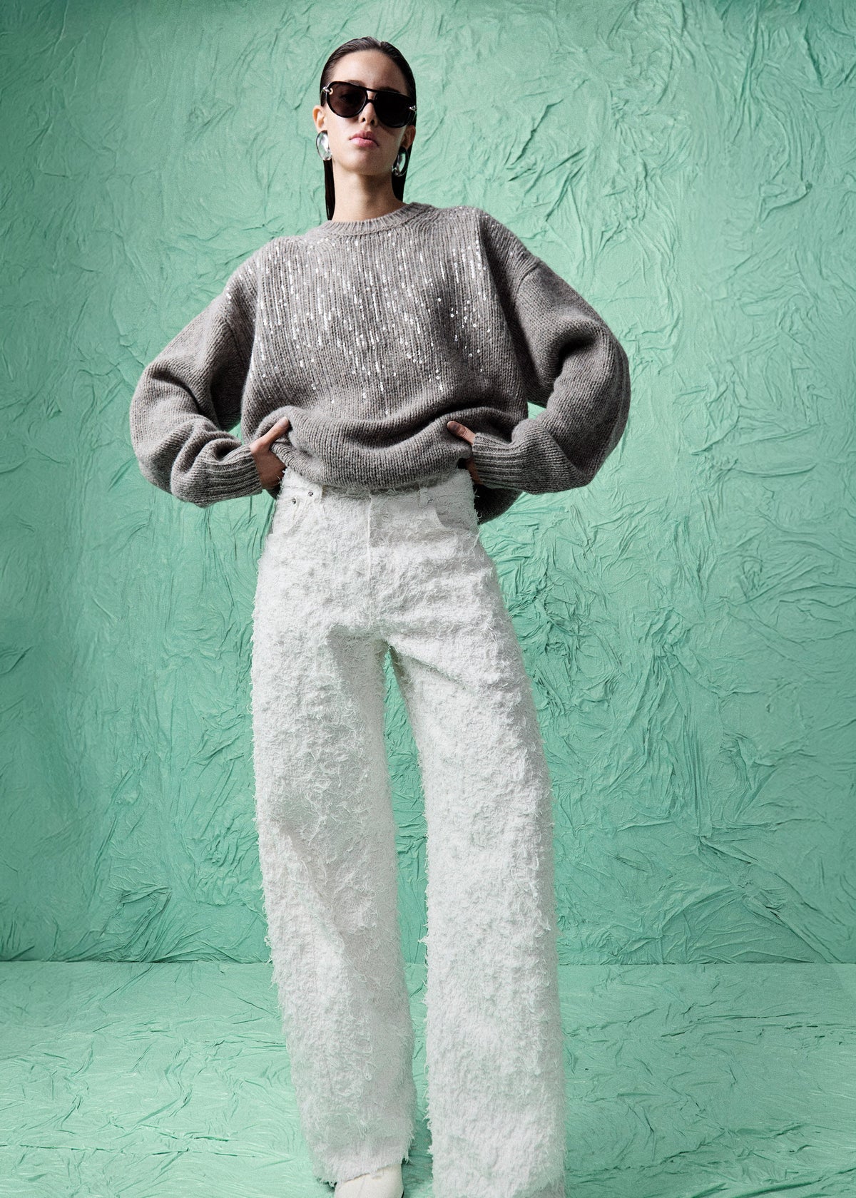 Haikure Clyde Double Fur Denim Pants - Off White β view 1 of 6