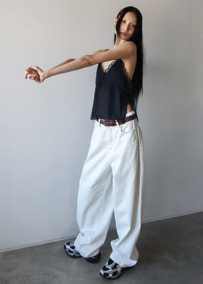 Halgar Frayed Seam Barrel Leg Jeans - White β view 11 of 14