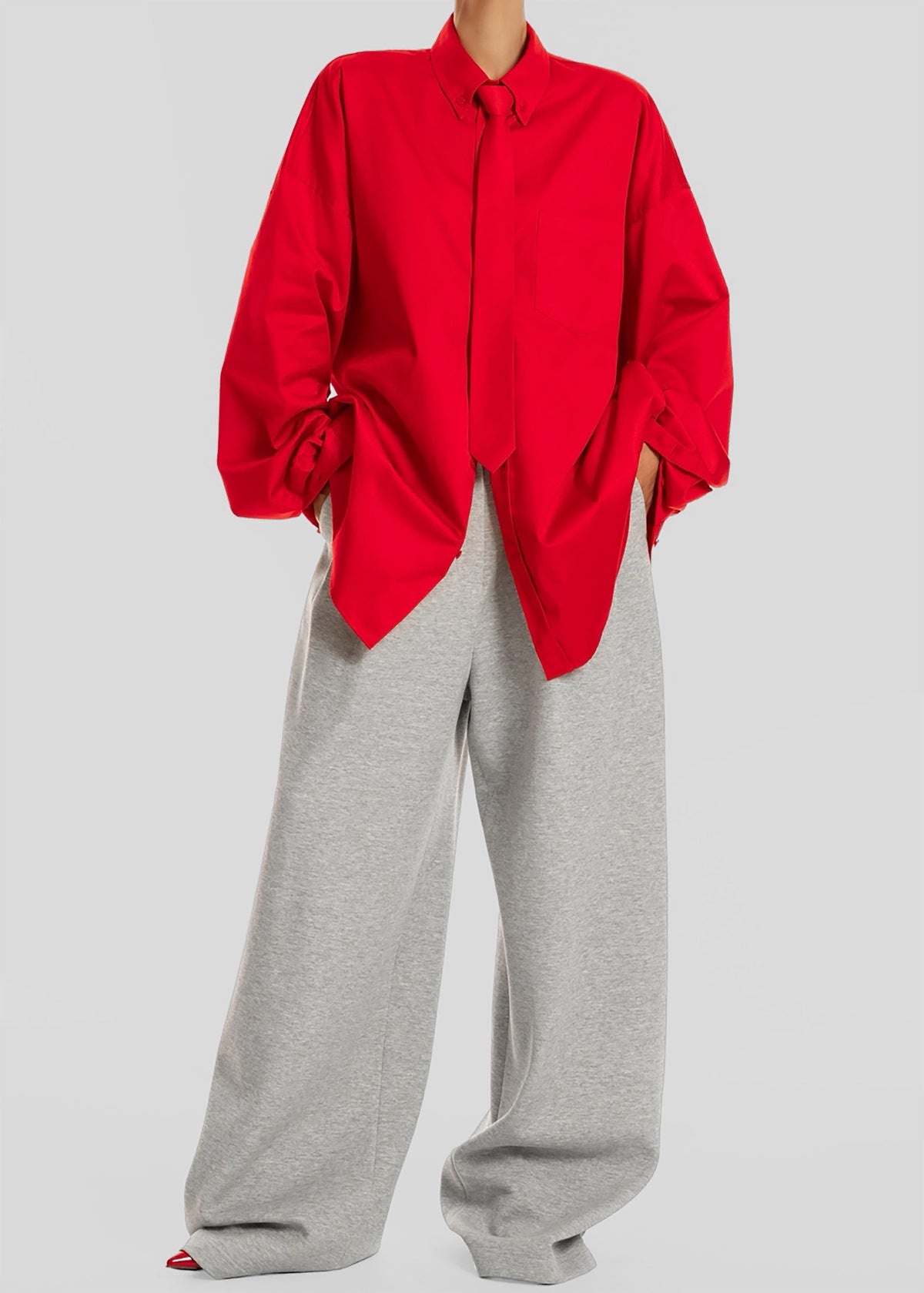 Havelock Oversized Neck-Tie Shirt - Red β view 5 of 10