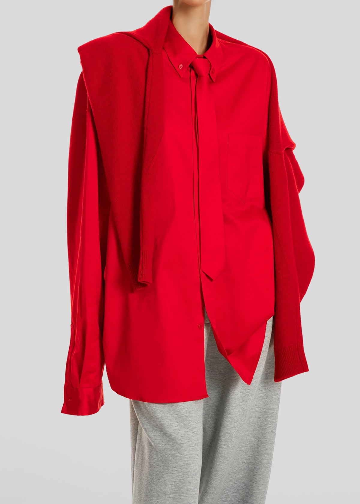 Havelock Oversized Neck-Tie Shirt - Red β view 2 of 10