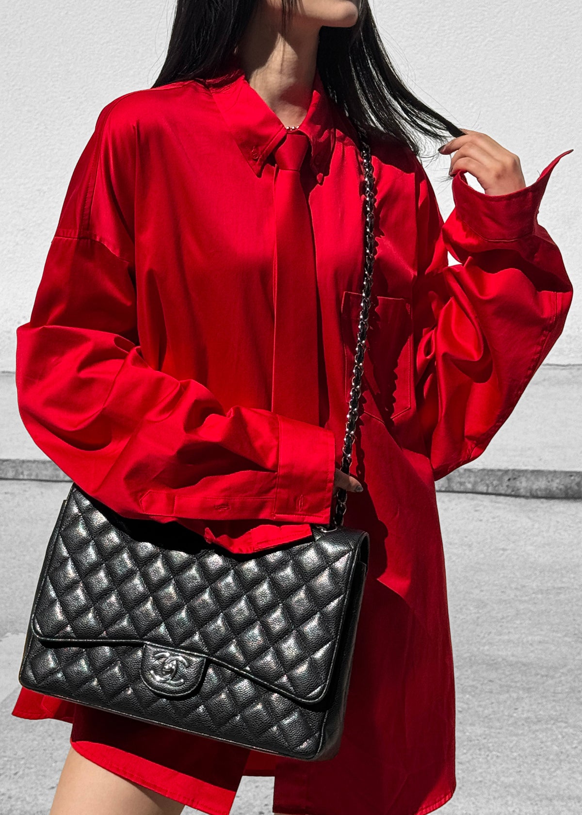 Havelock Oversized Neck-Tie Shirt - Red β view 7 of 10