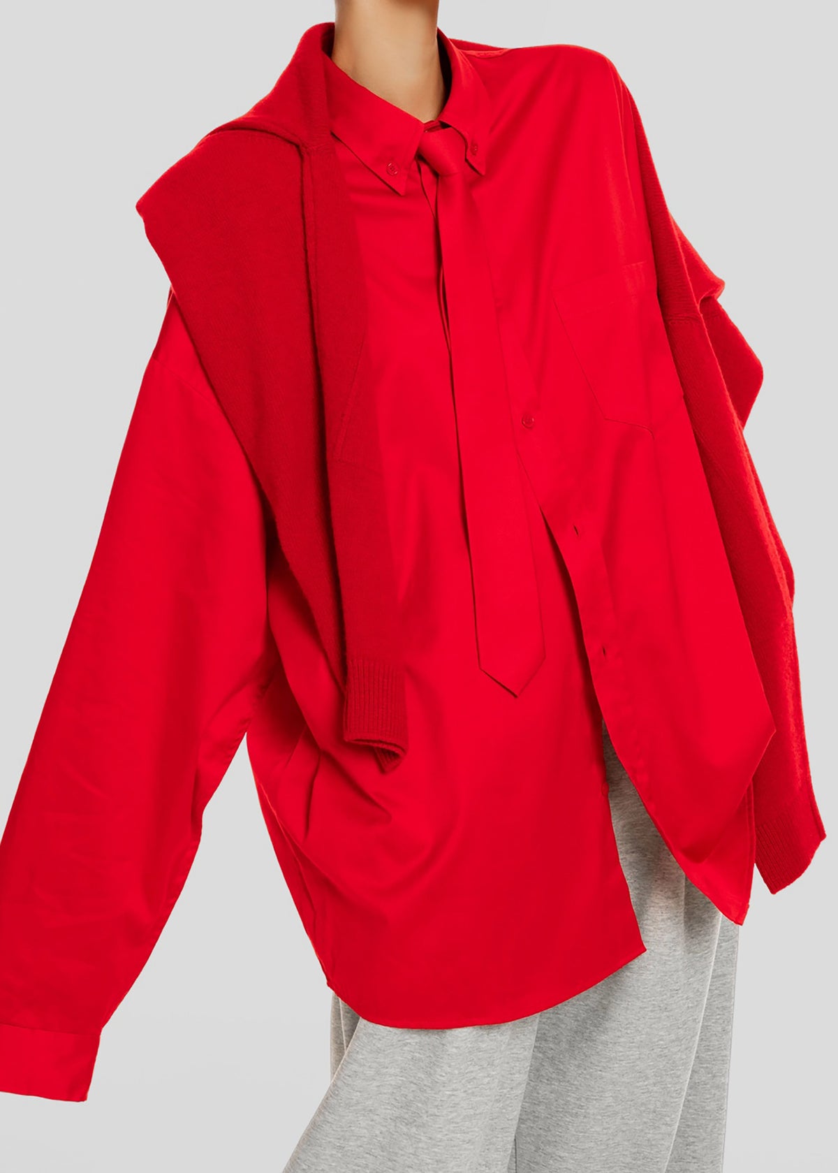 Havelock Oversized Neck-Tie Shirt - Red β view 10 of 10