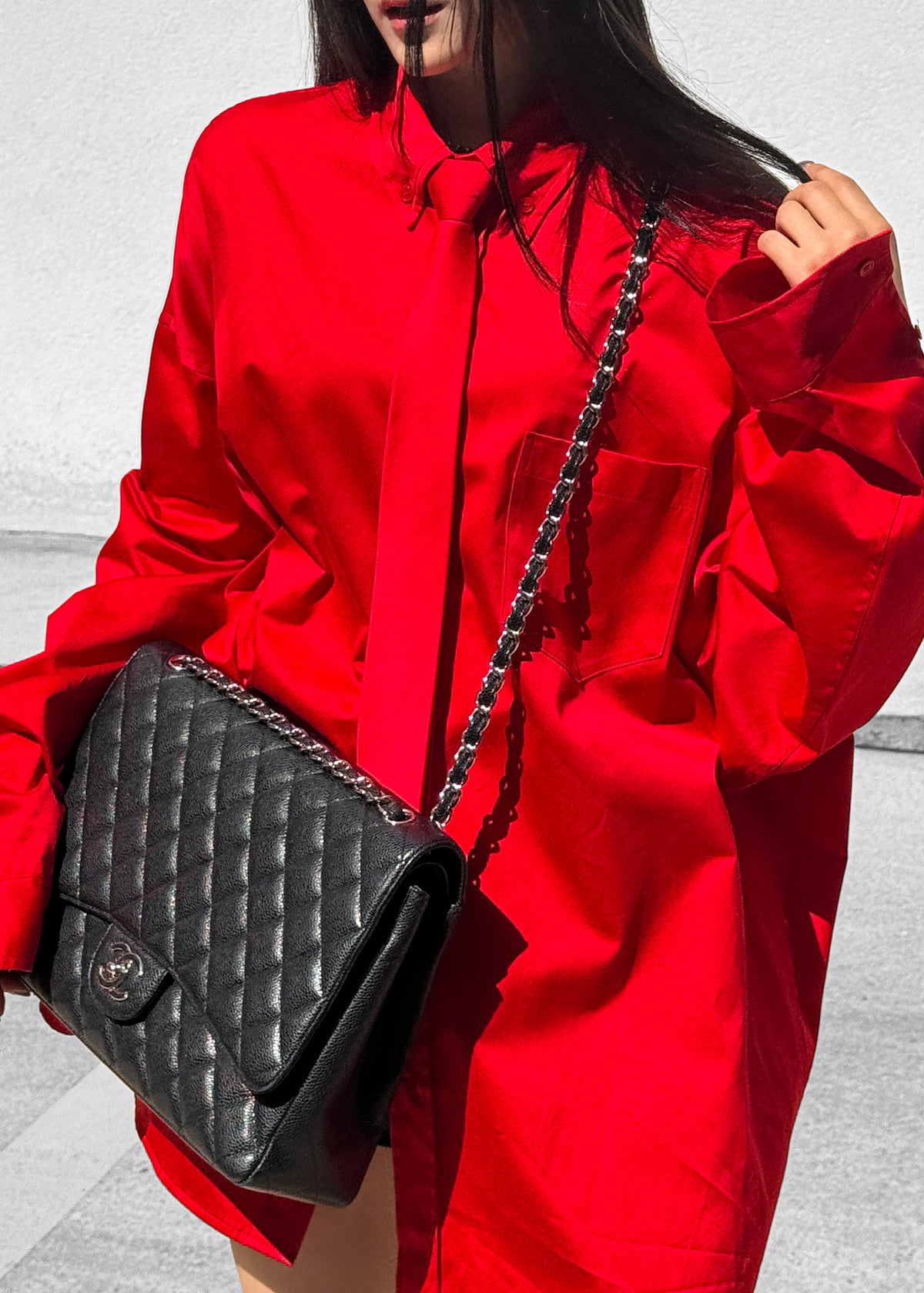 Havelock Oversized Neck-Tie Shirt - Red β view 3 of 10