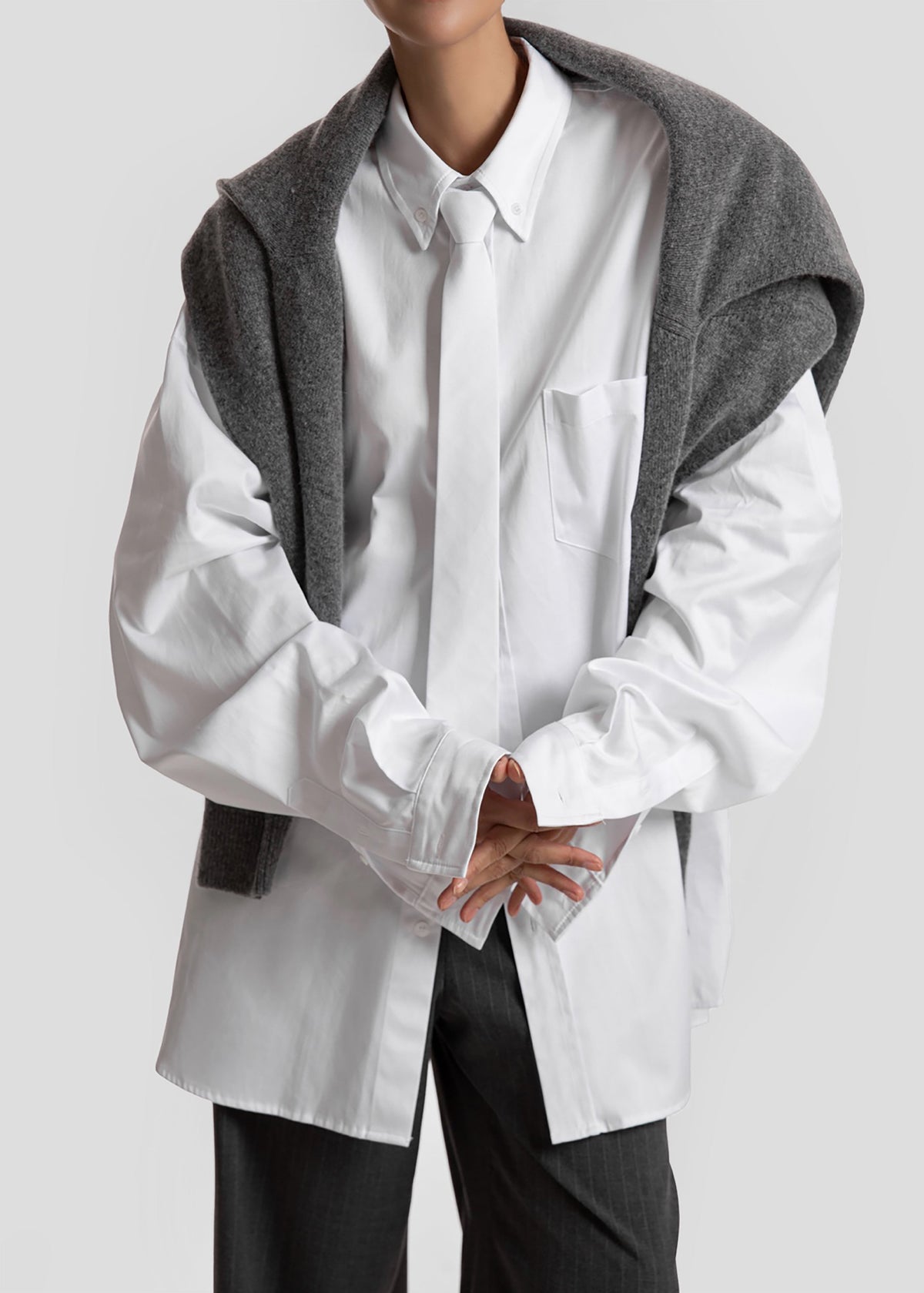 Havelock Oversized Neck-Tie Shirt - White β view 1 of 7