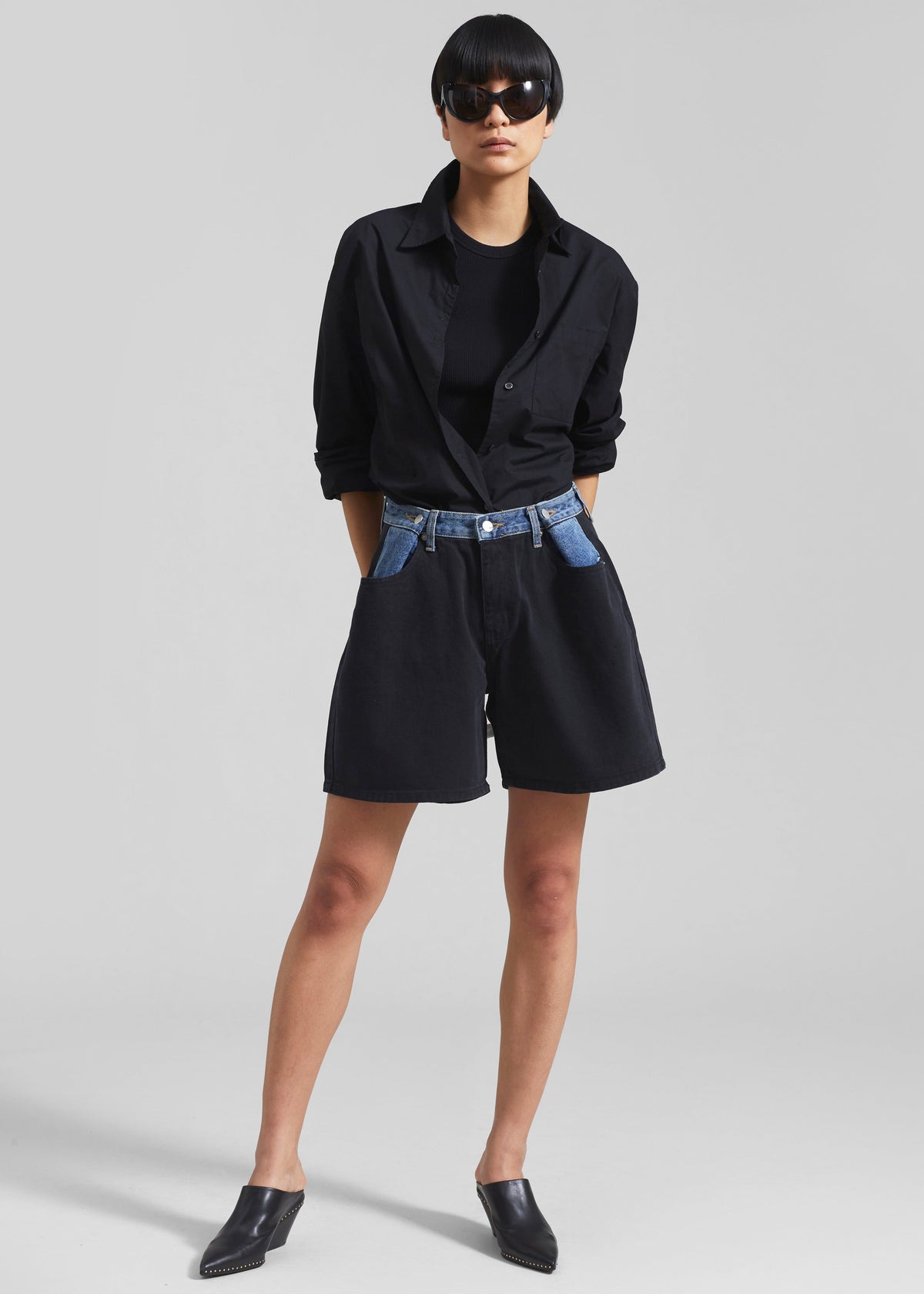Hayla Contrast Denim Shorts - Black/Blue β view 4 of 8