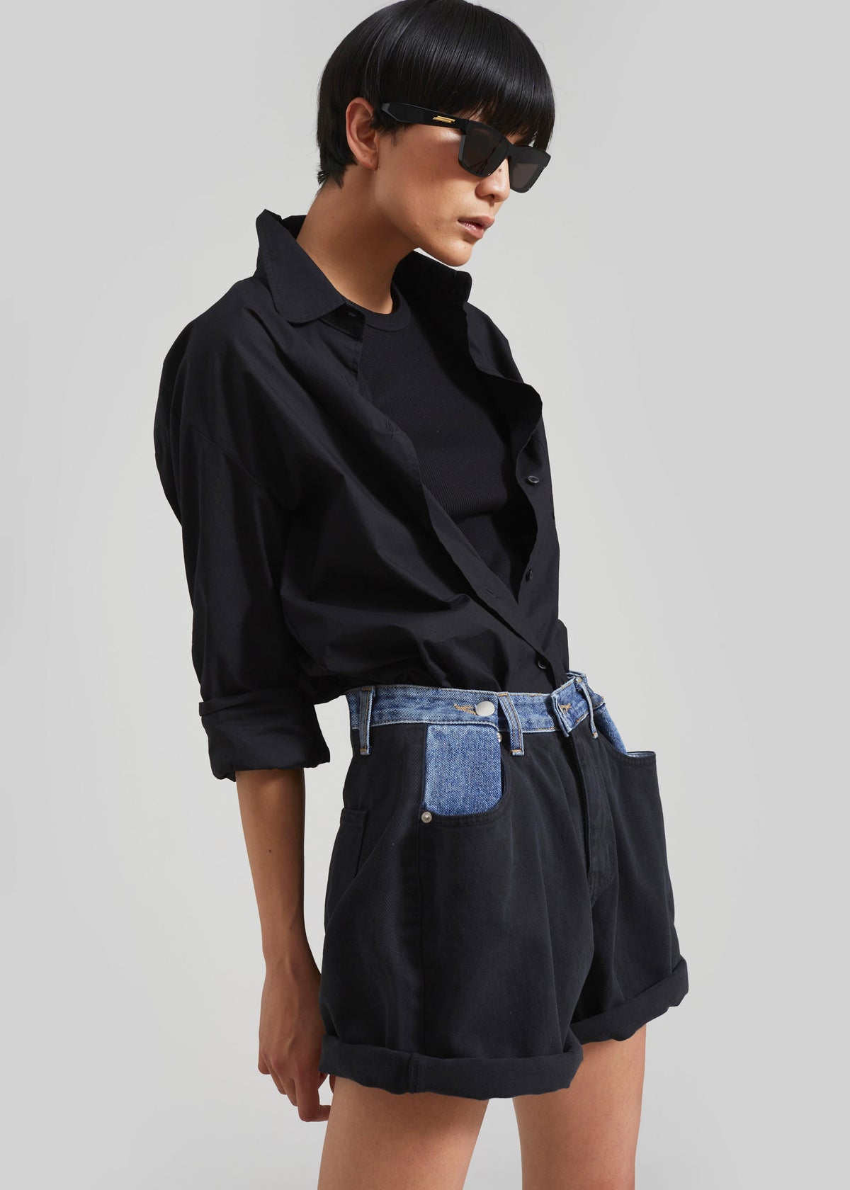 Hayla Contrast Denim Shorts - Black/Blue β view 2 of 8