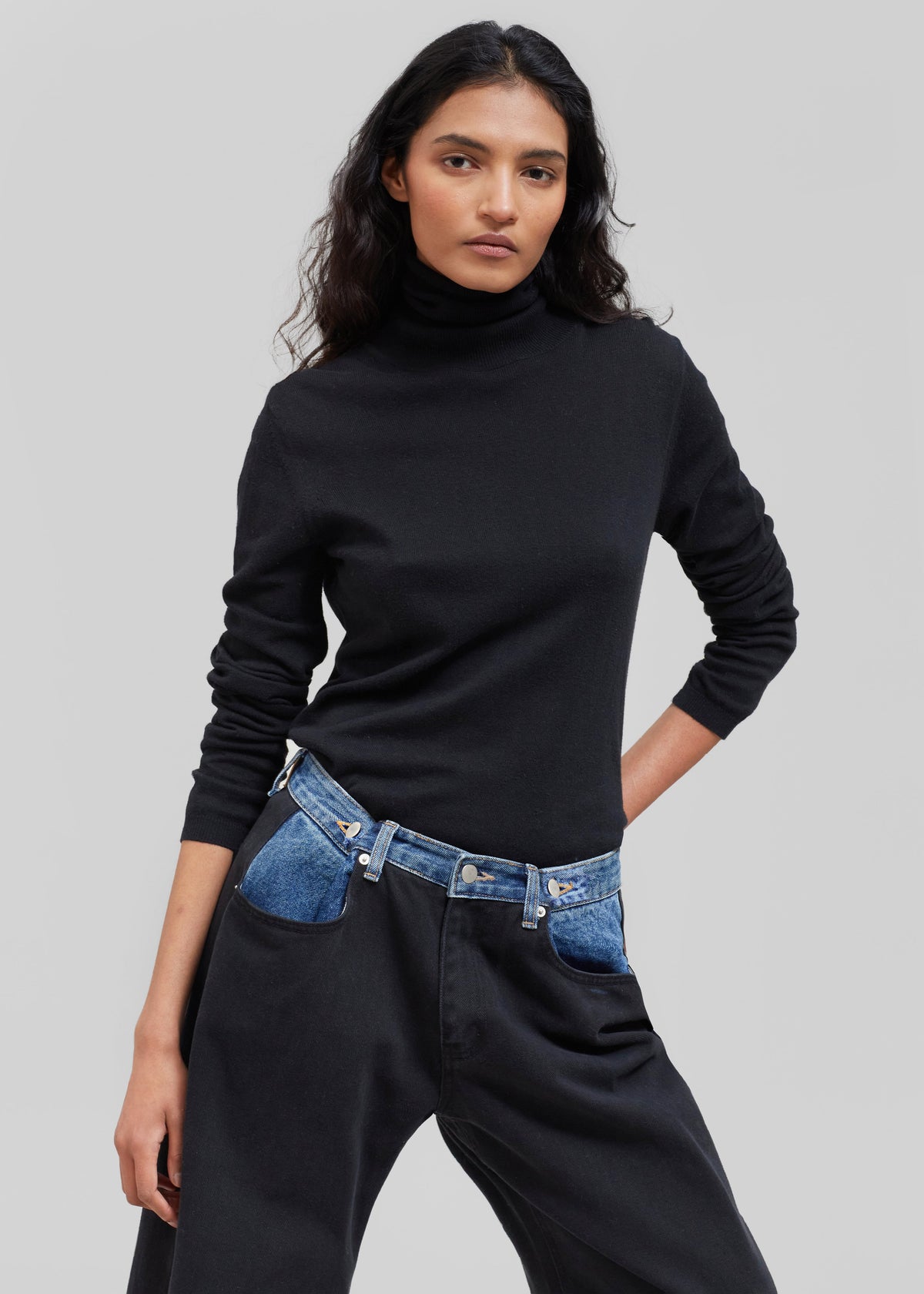 Hayla Contrast Denim Pants - Black/Blue β view 4 of 9