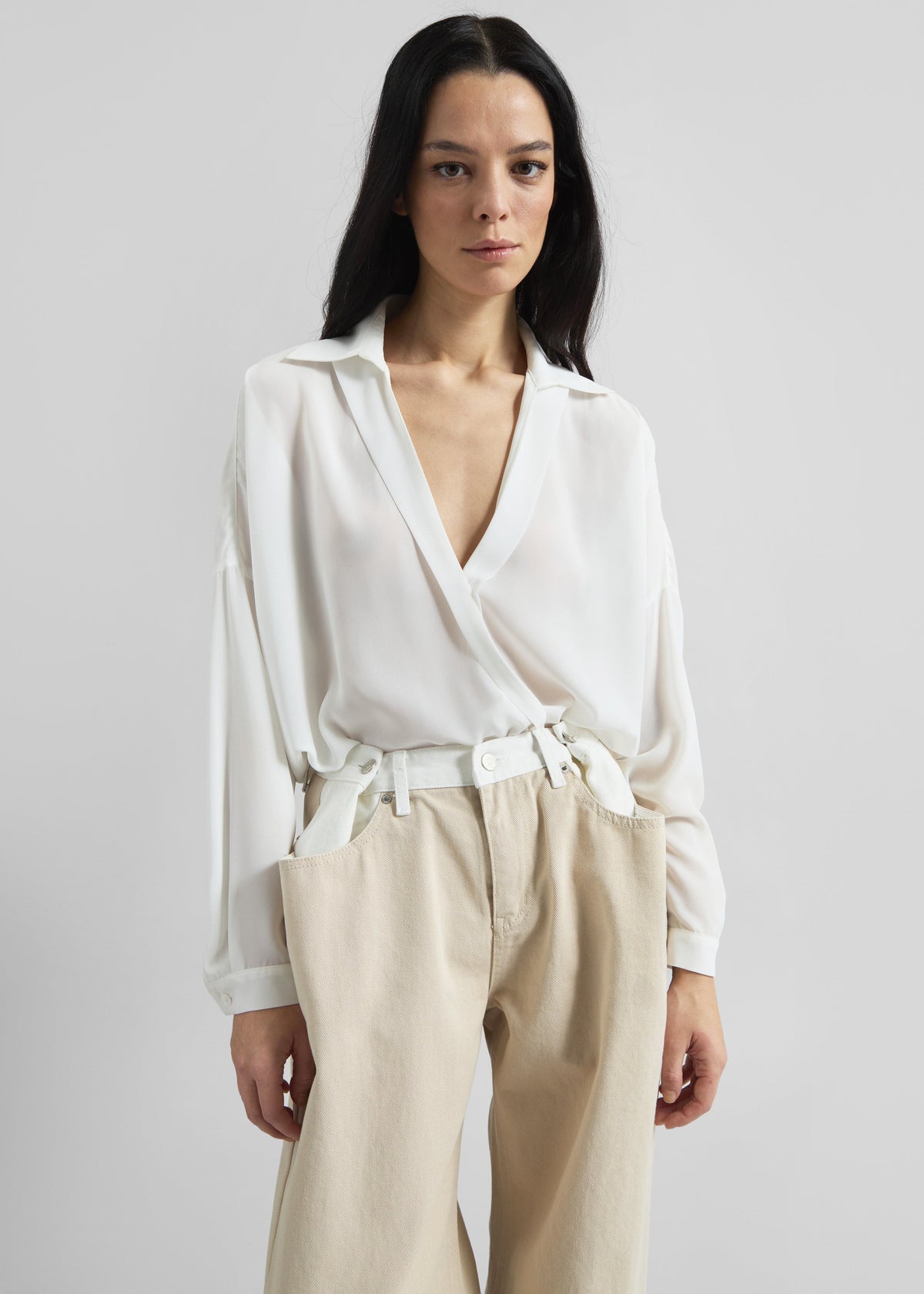 Hayla Contrast Denim Pants - Beige/Off White β view 5 of 9