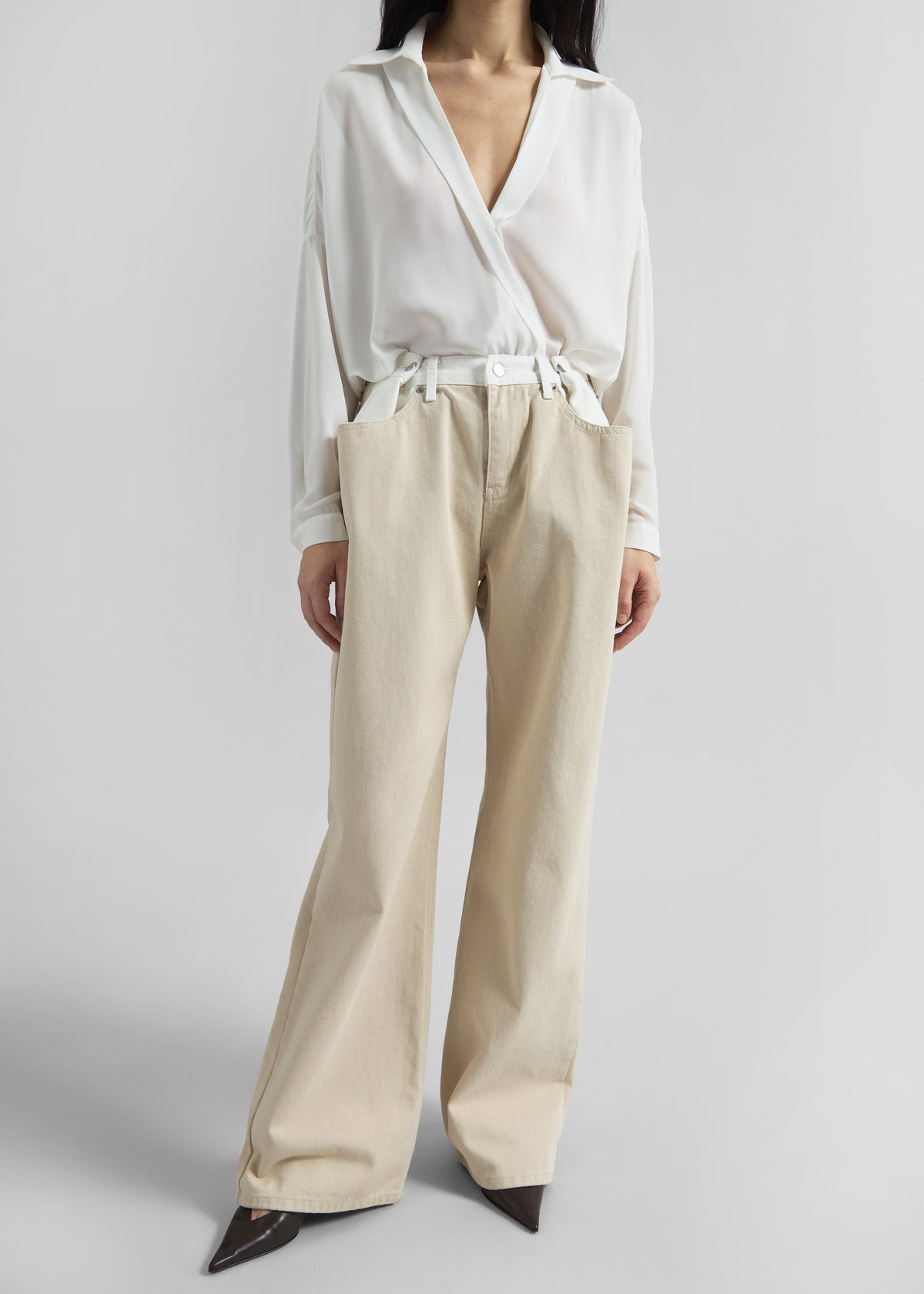 Hayla Contrast Denim Pants - Beige/Off White β view 2 of 9