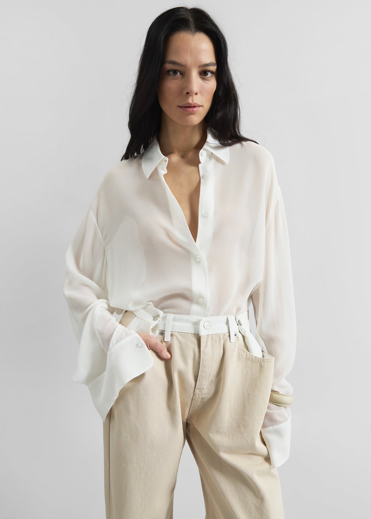 Hayla Contrast Denim Pants - Beige/Off White β view 6 of 9