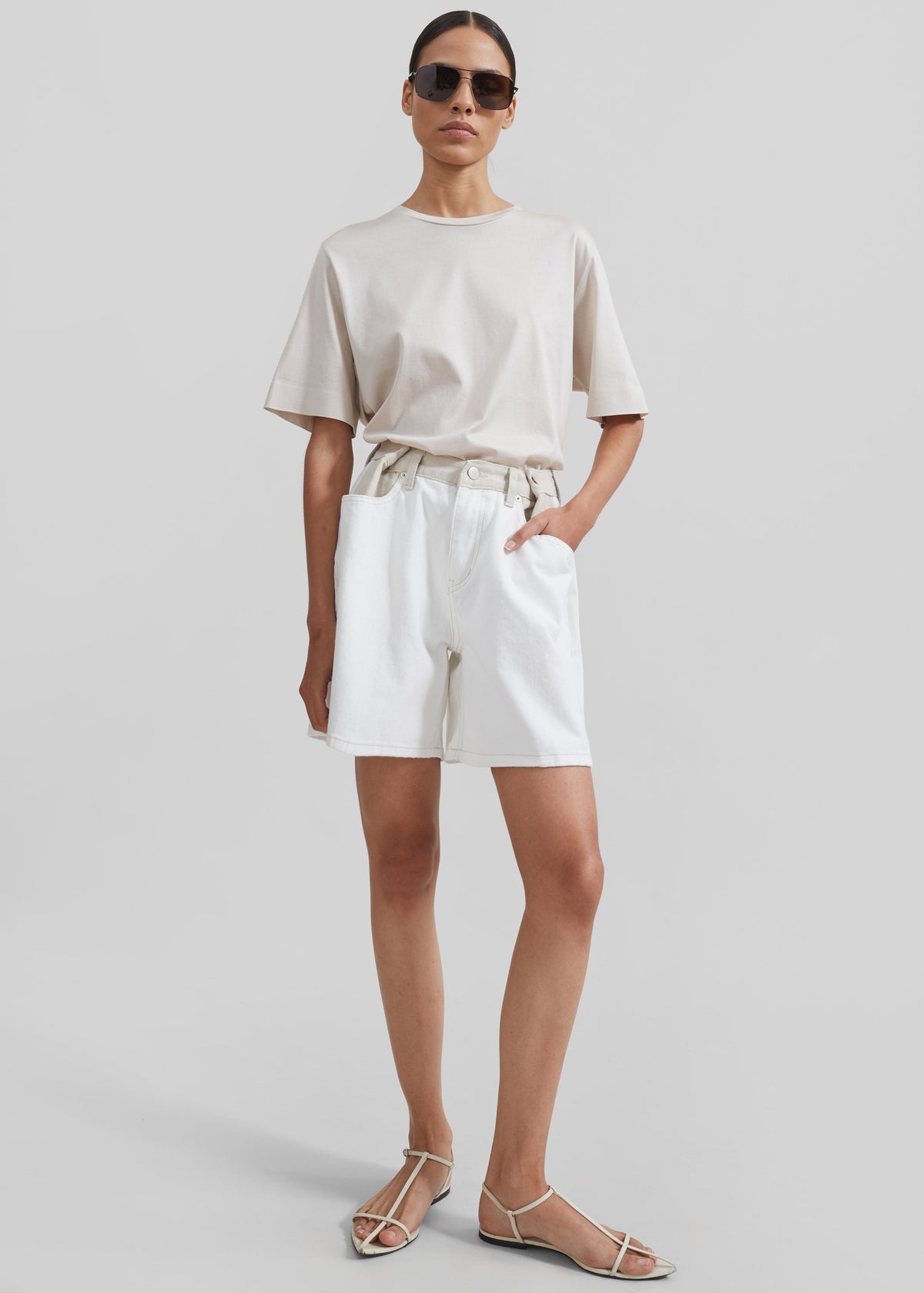 Hayla Contrast Denim Shorts - Off White/Beige β view 5 of 12
