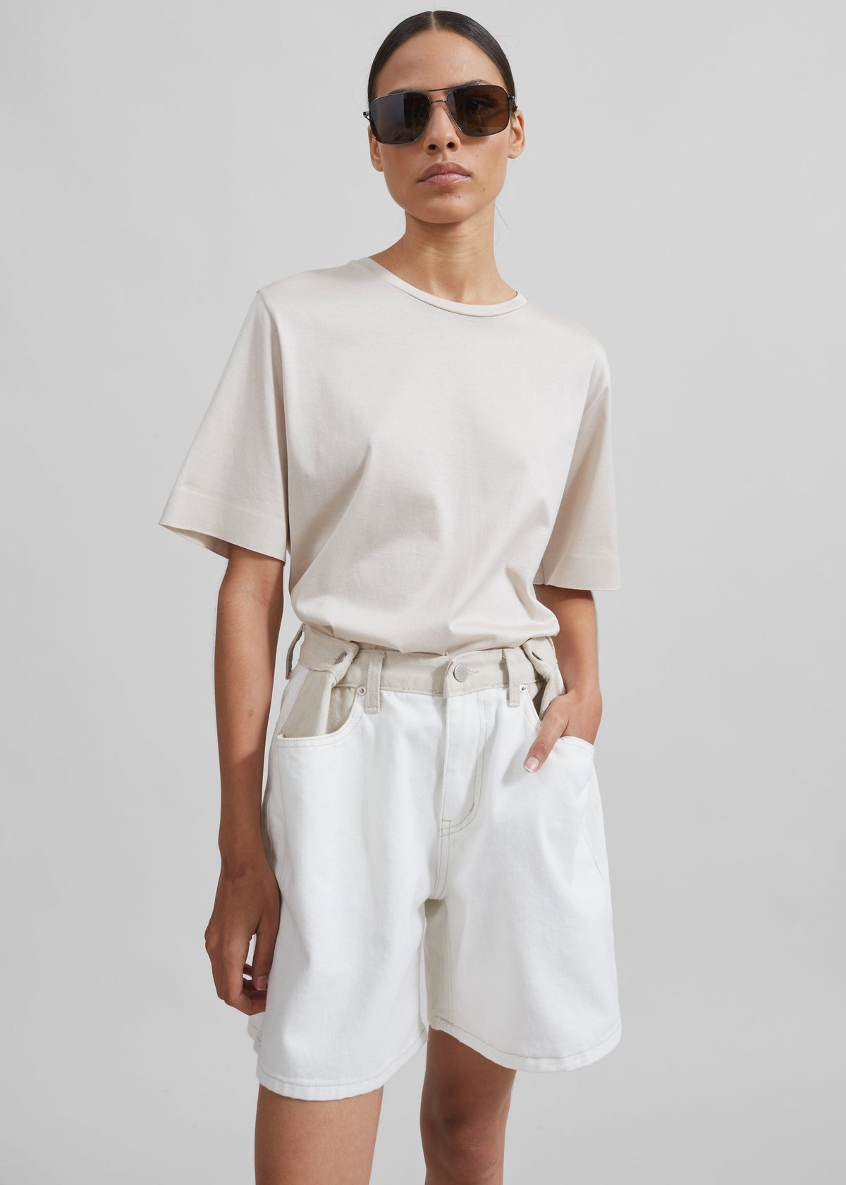 Hayla Contrast Denim Shorts - Off White/Beige β view 1 of 12
