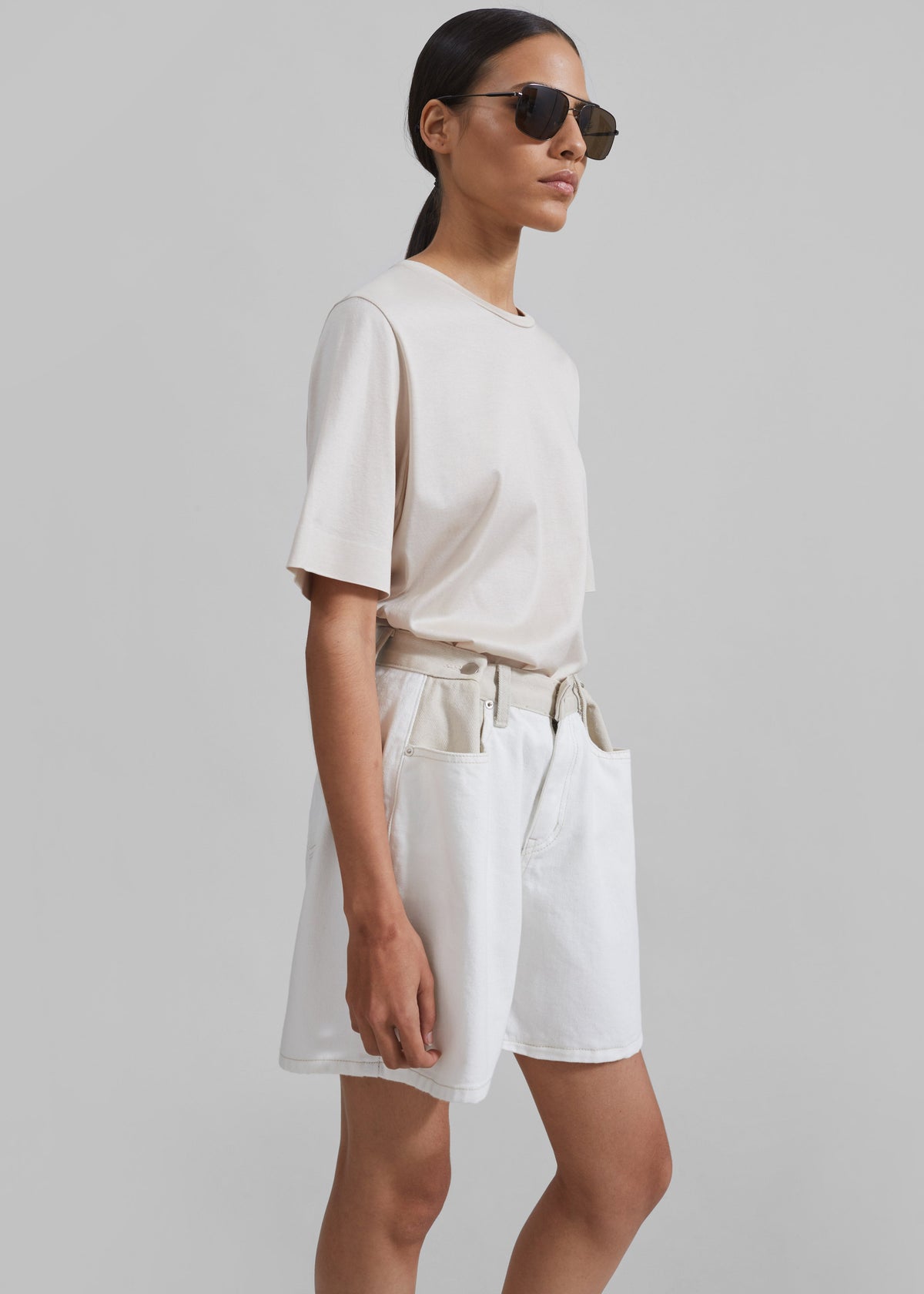 Hayla Contrast Denim Shorts - Off White/Beige β view 10 of 12