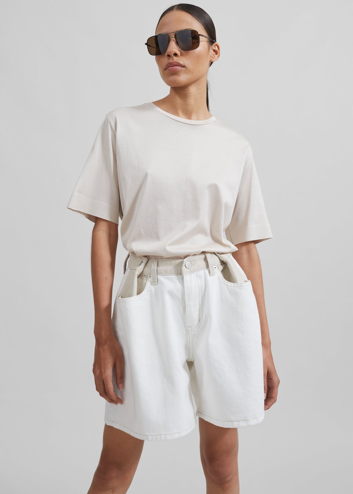 Hayla Contrast Denim Shorts - Off White/Beige β view 9 of 12