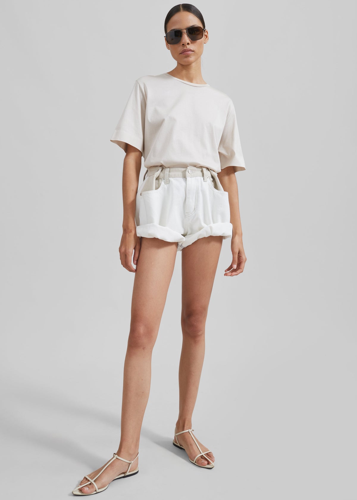 Hayla Contrast Denim Shorts - Off White/Beige β view 11 of 12
