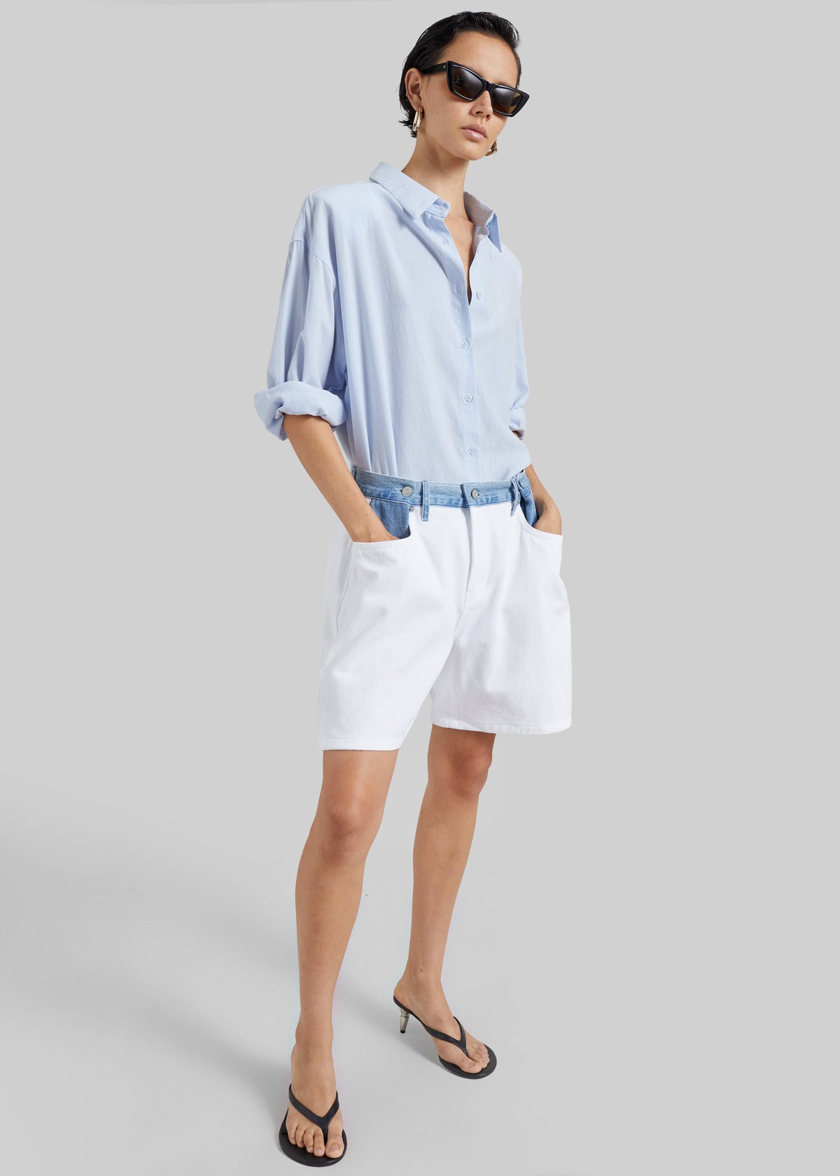 Hayla Contrast Denim Shorts - Off White/Blue – view 3 of 11