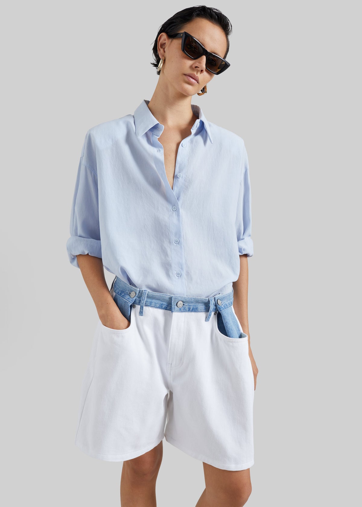 Hayla Contrast Denim Shorts - Off White/Blue – view 1 of 11