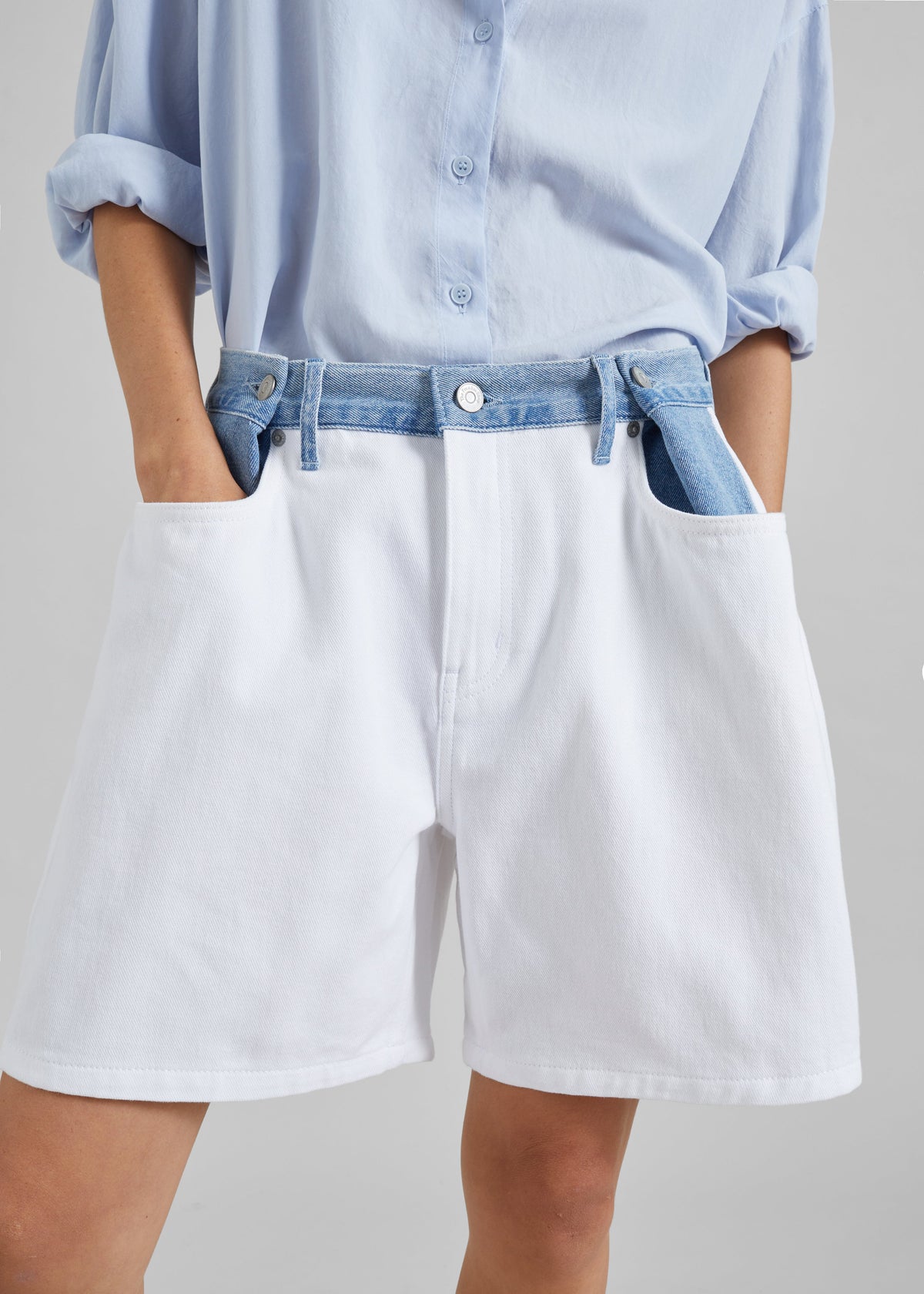 Hayla Contrast Denim Shorts - Off White/Blue – view 4 of 11