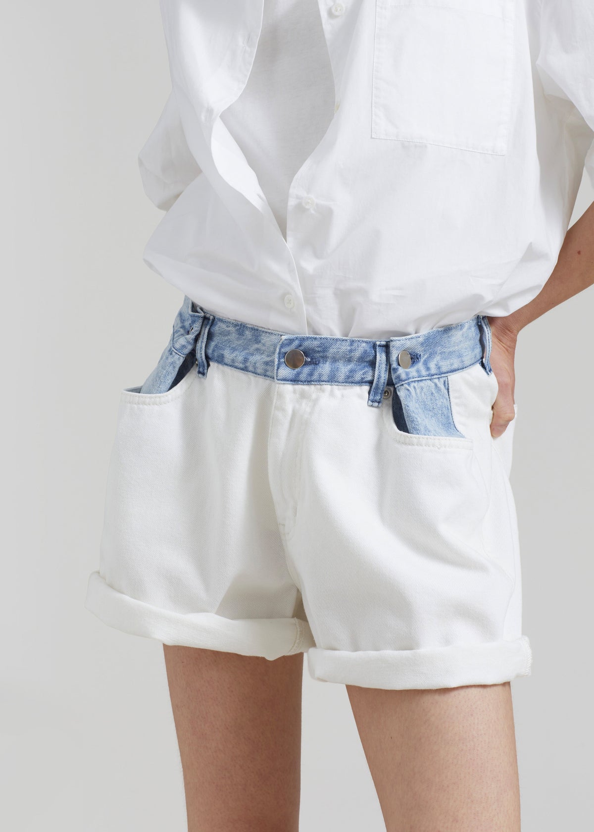 Hayla Contrast Denim Shorts - Off White/Blue – view 2 of 11