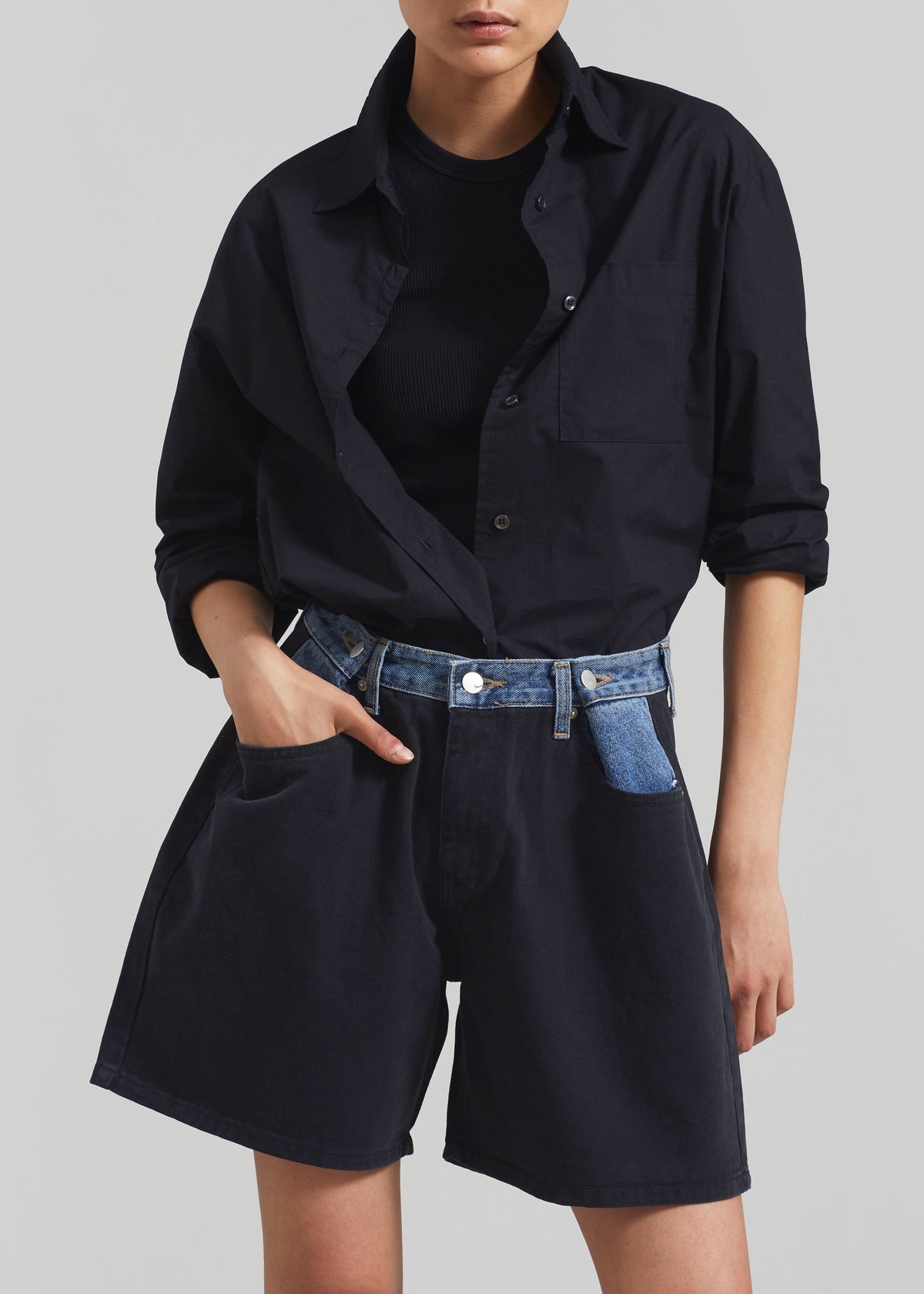 Hayla Contrast Denim Shorts - Black/Blue β view 5 of 8