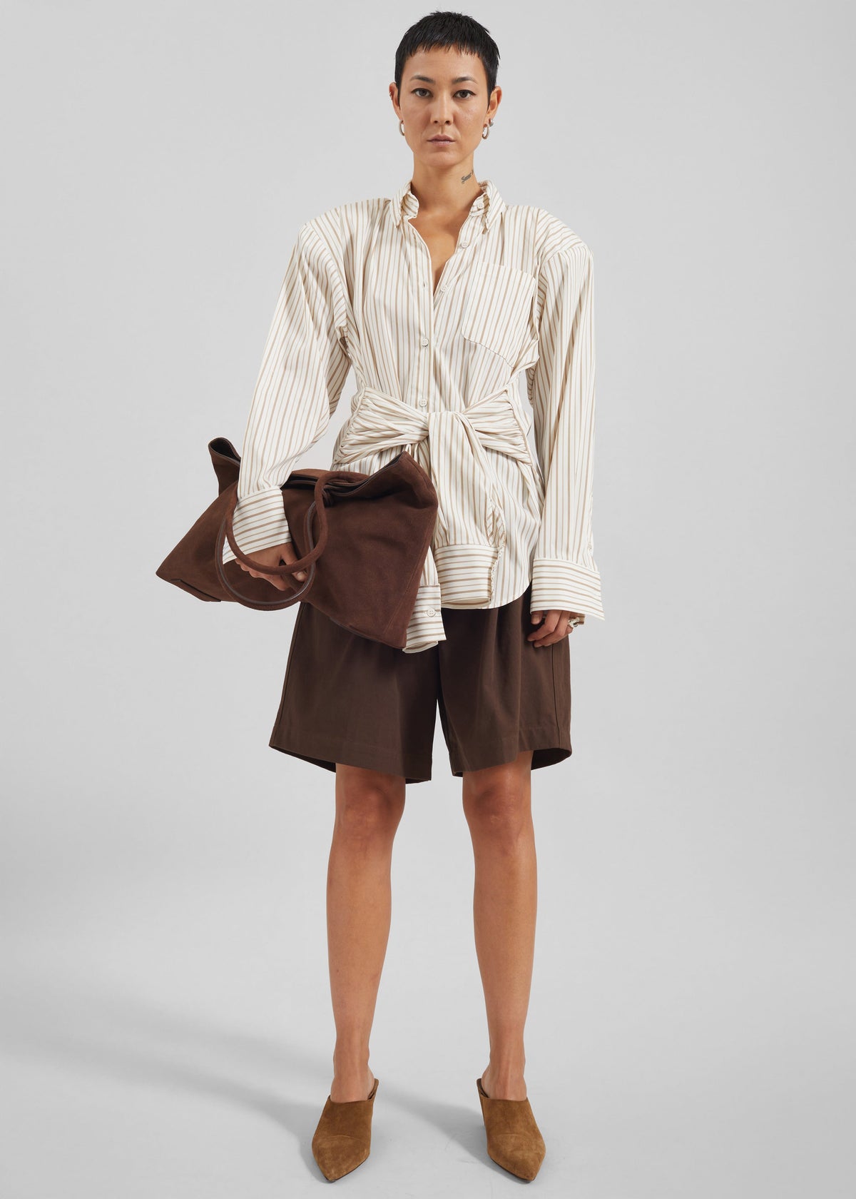 Heaton Double-Sleeve Padded Shirt - White/Brown Stripe β view 3 of 11