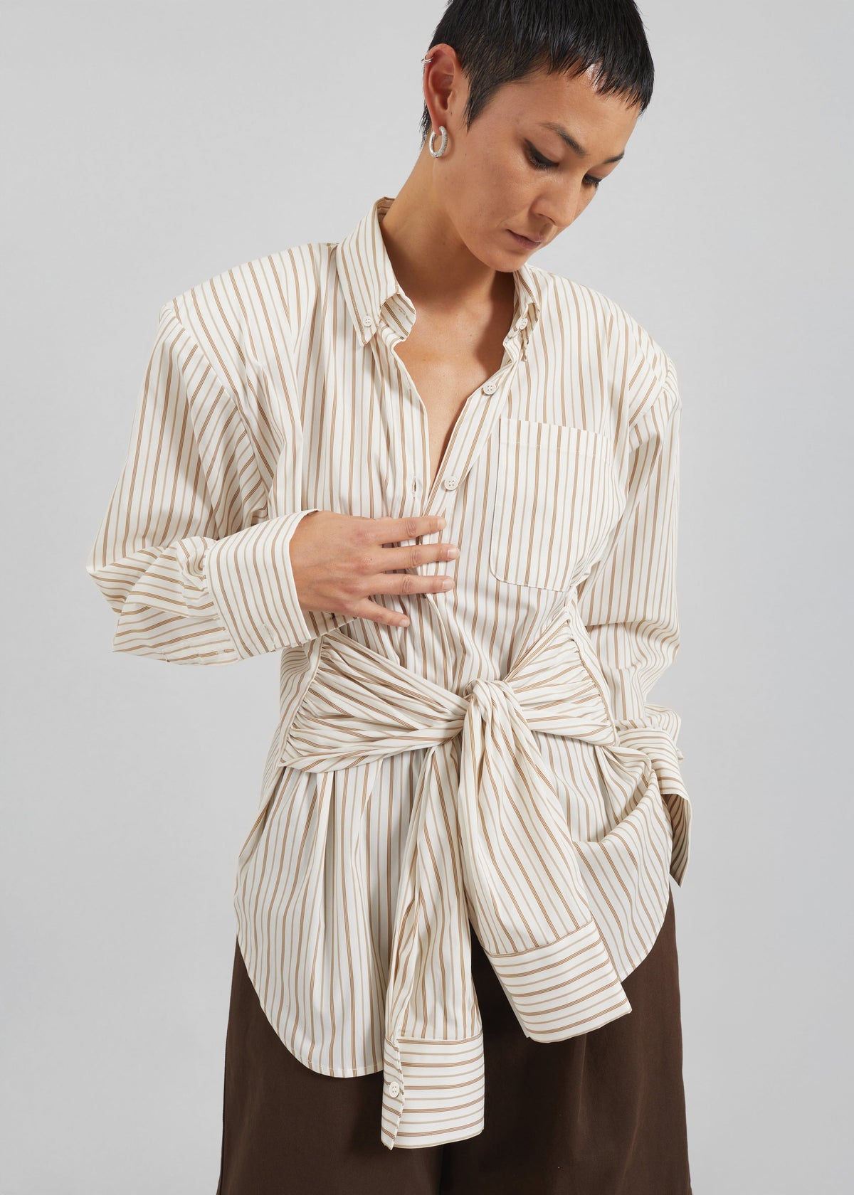 Heaton Double-Sleeve Padded Shirt - White/Brown Stripe β view 4 of 11