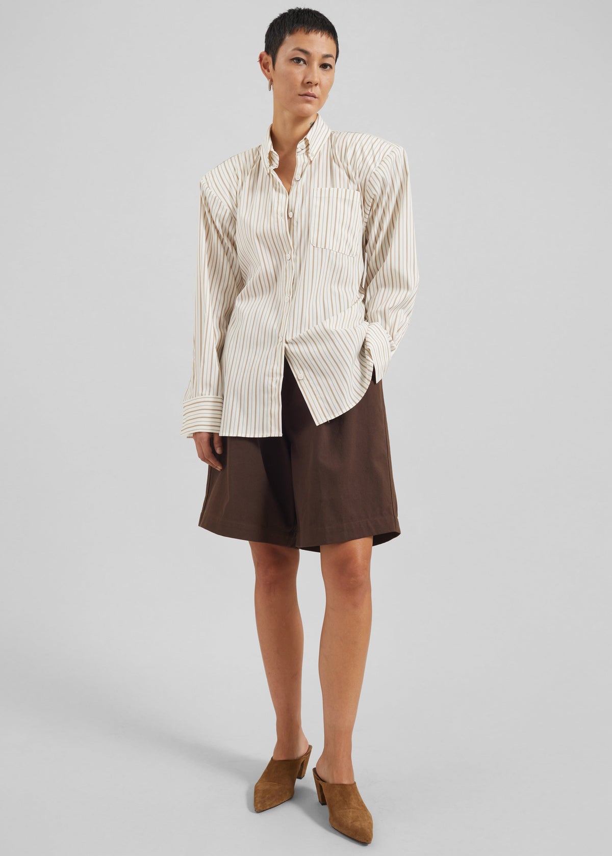 Heaton Double-Sleeve Padded Shirt - White/Brown Stripe β view 9 of 11