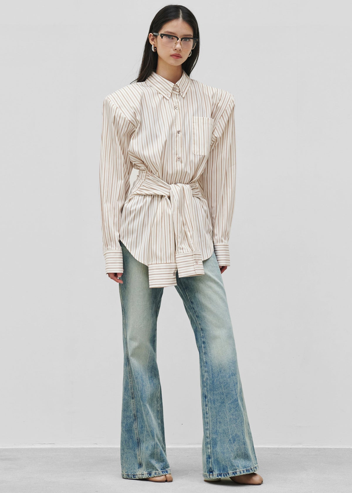 Heaton Double-Sleeve Padded Shirt - White/Brown Stripe β view 1 of 11