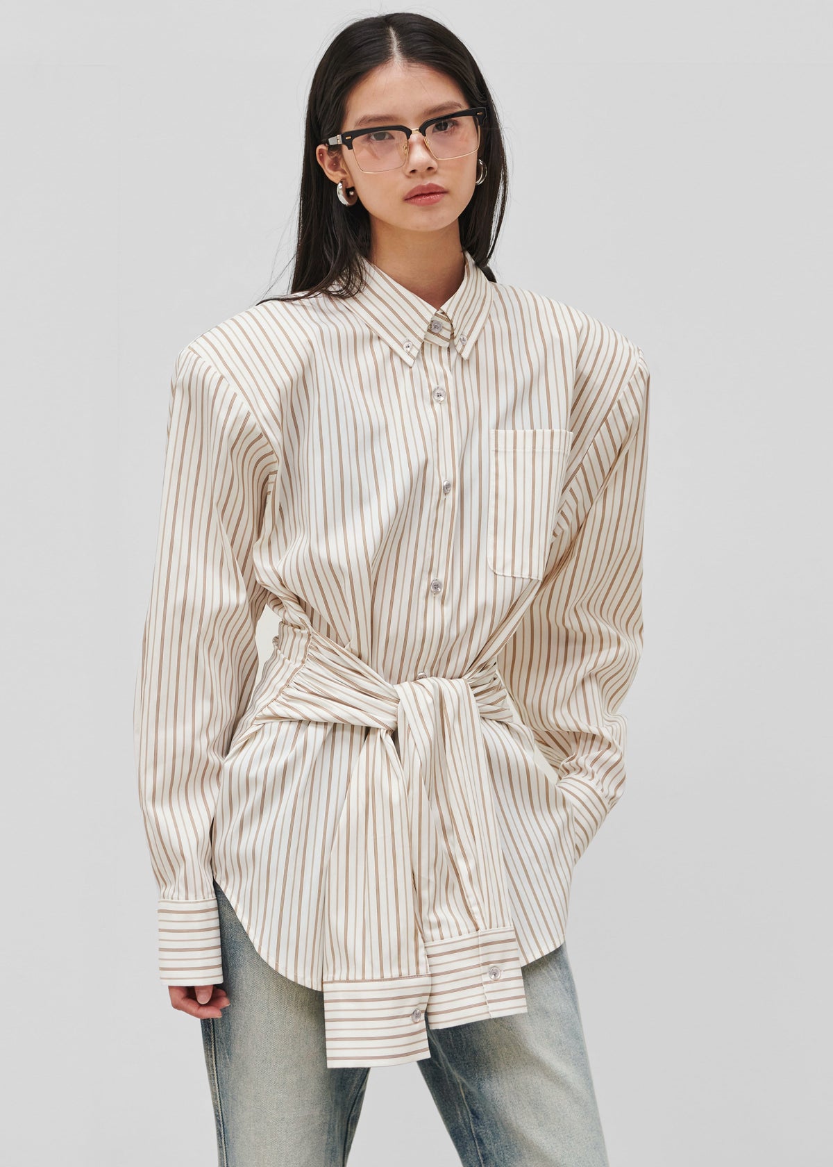 Heaton Double-Sleeve Padded Shirt - White/Brown Stripe β view 6 of 11