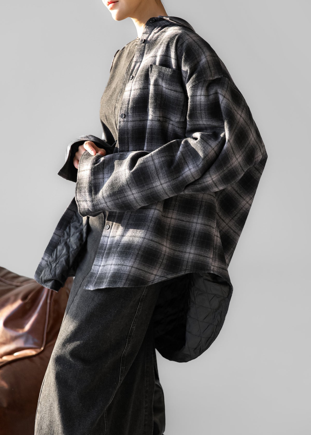 Helka Flannel Quilted Shirt - Charcoal β view 8 of 13